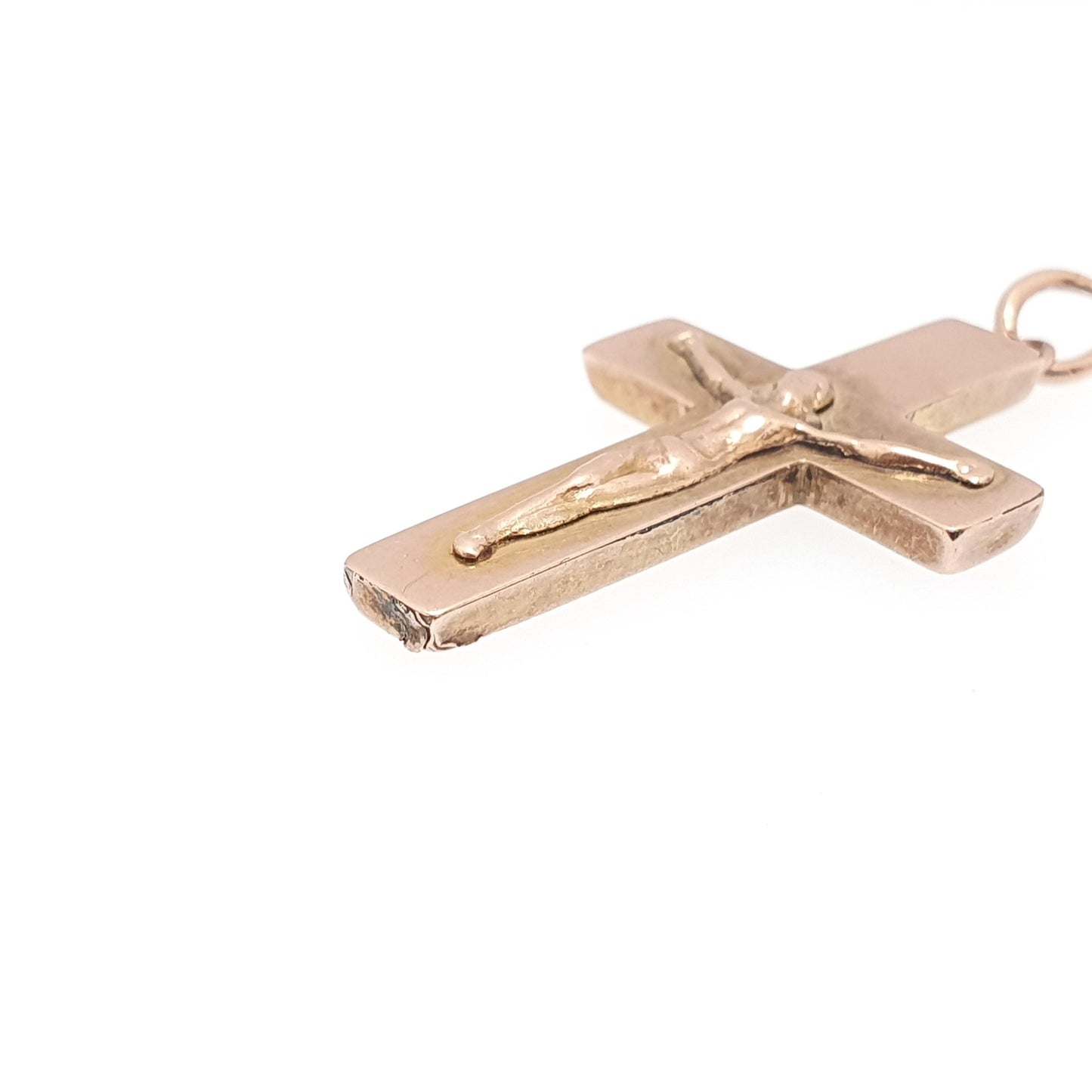 Antique 9ct 9k Rose Gold Jesus On The Cross Necklace Crucifix Pendant 1917 Hallmark Solid 9kt Vintage Womens Mens Jewellery Jewelry
