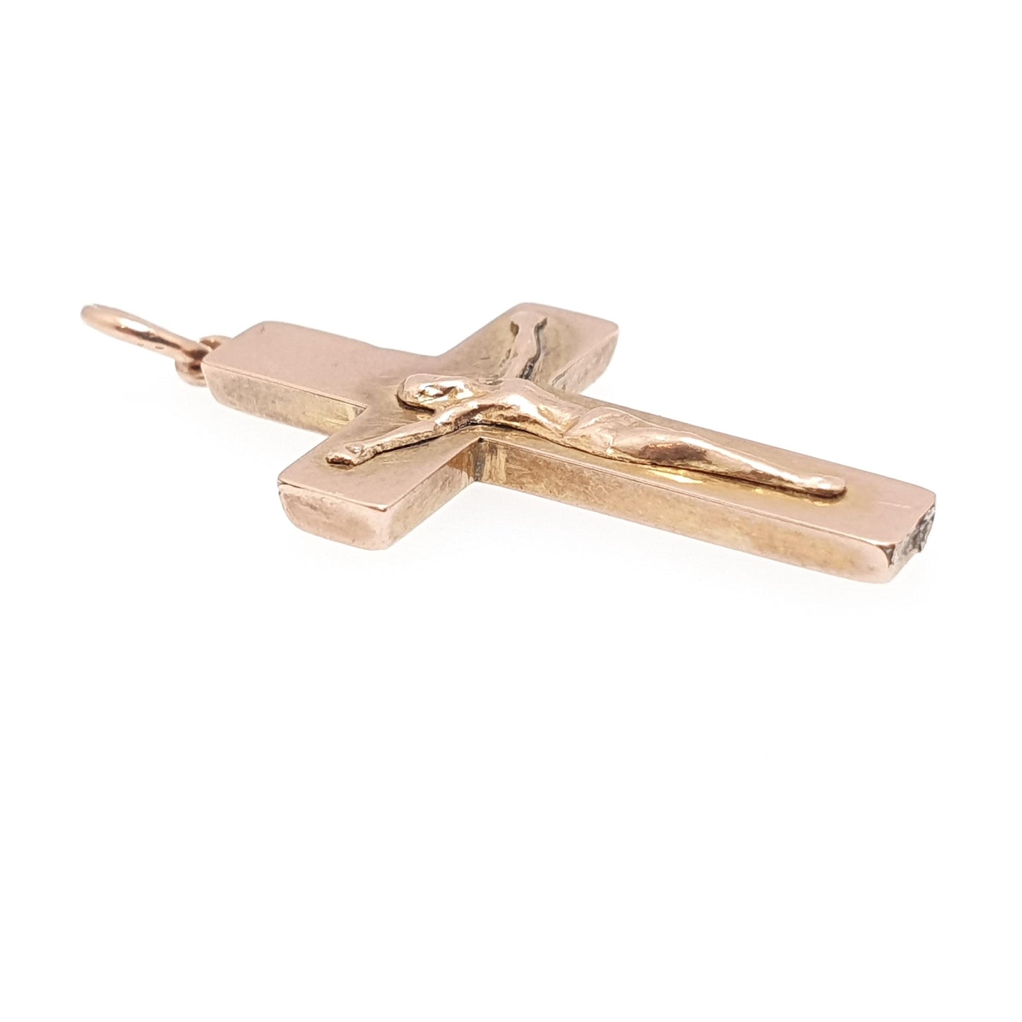 Antique 9ct 9k Rose Gold Jesus On The Cross Necklace Crucifix Pendant 1917 Hallmark Solid 9kt Vintage Womens Mens Jewellery Jewelry