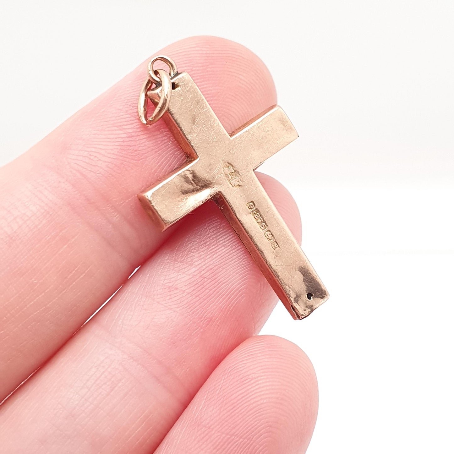 Antique 9ct 9k Rose Gold Jesus On The Cross Necklace Crucifix Pendant 1917 Hallmark Solid 9kt Vintage Womens Mens Jewellery Jewelry