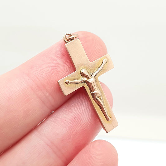 Antique 9ct 9k Rose Gold Jesus On The Cross Necklace Crucifix Pendant 1917 Hallmark Solid 9kt Vintage Womens Mens Jewellery Jewelry