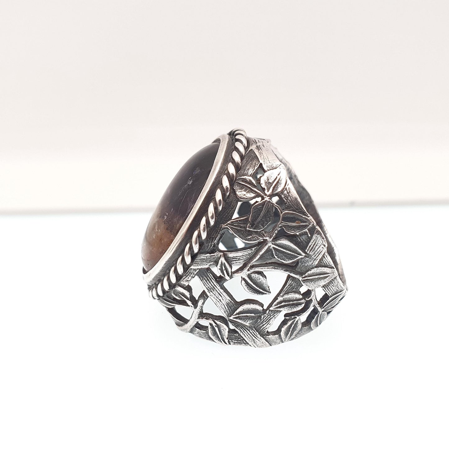 Antique Blue John Solid Silver Ring Victorian Arts And Crafts Oval Solitaire Signet 1920s Bleu Jaune Fluorite Gemstone Jewelry Jewellery