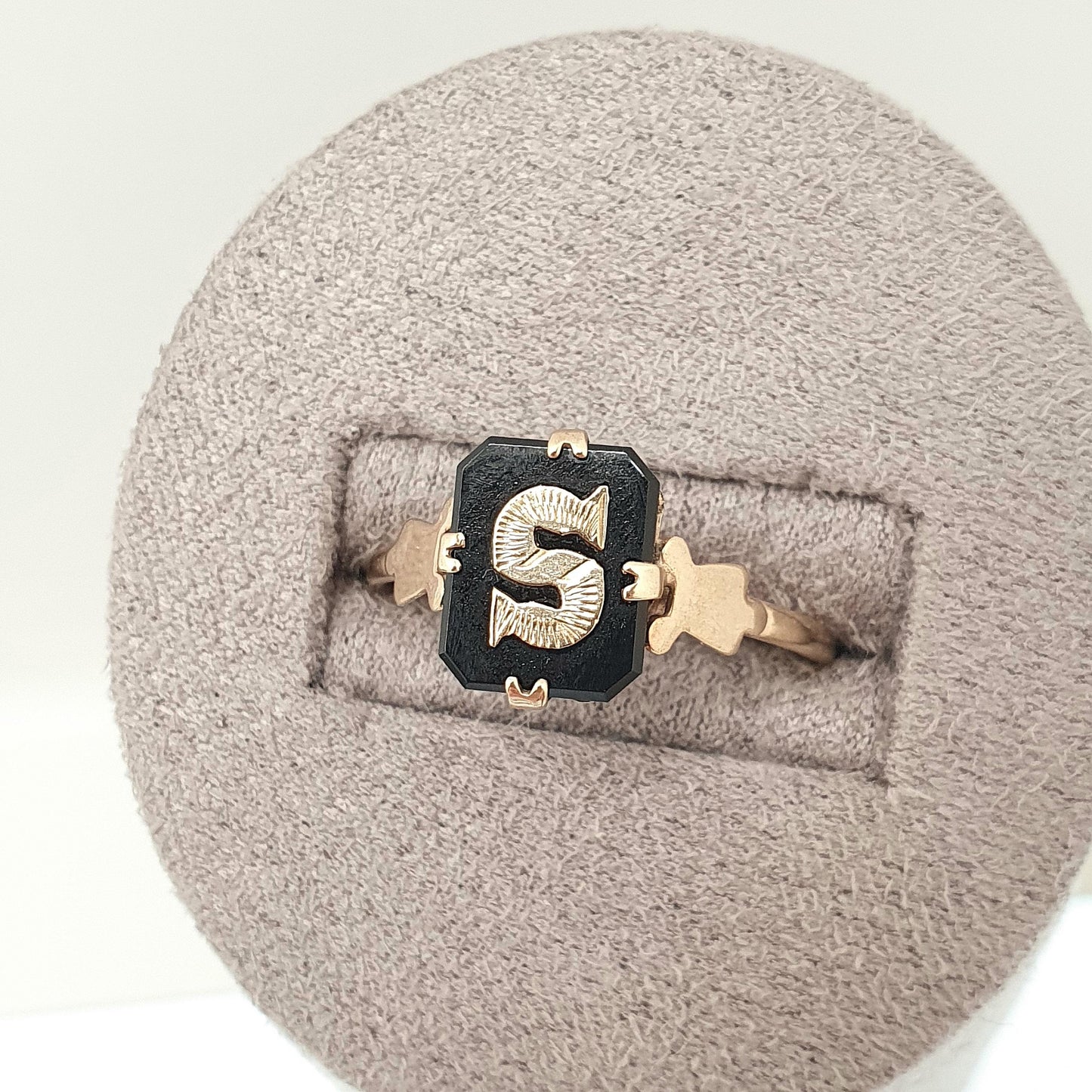 Antique 9ct Gold "S" S Initial Ring Art Deco Onyx Gemstone Signet Rectangular Letter Name Solid 9k 9kt Vintage Jewelry Jewellery