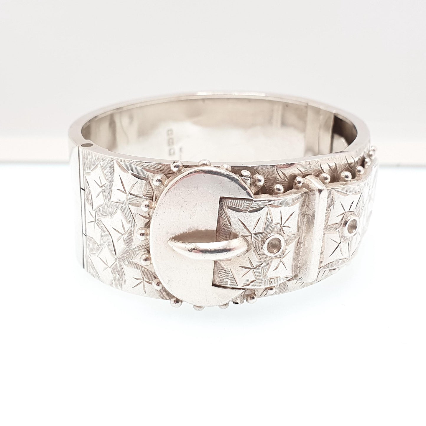 Antique Victorian Sterling Silver Buckle Bracelet Snap Bangle 1886 Hallmark 35.61g Belt Hand Engraved Fine Estate 1800s Belt Vintage Womens