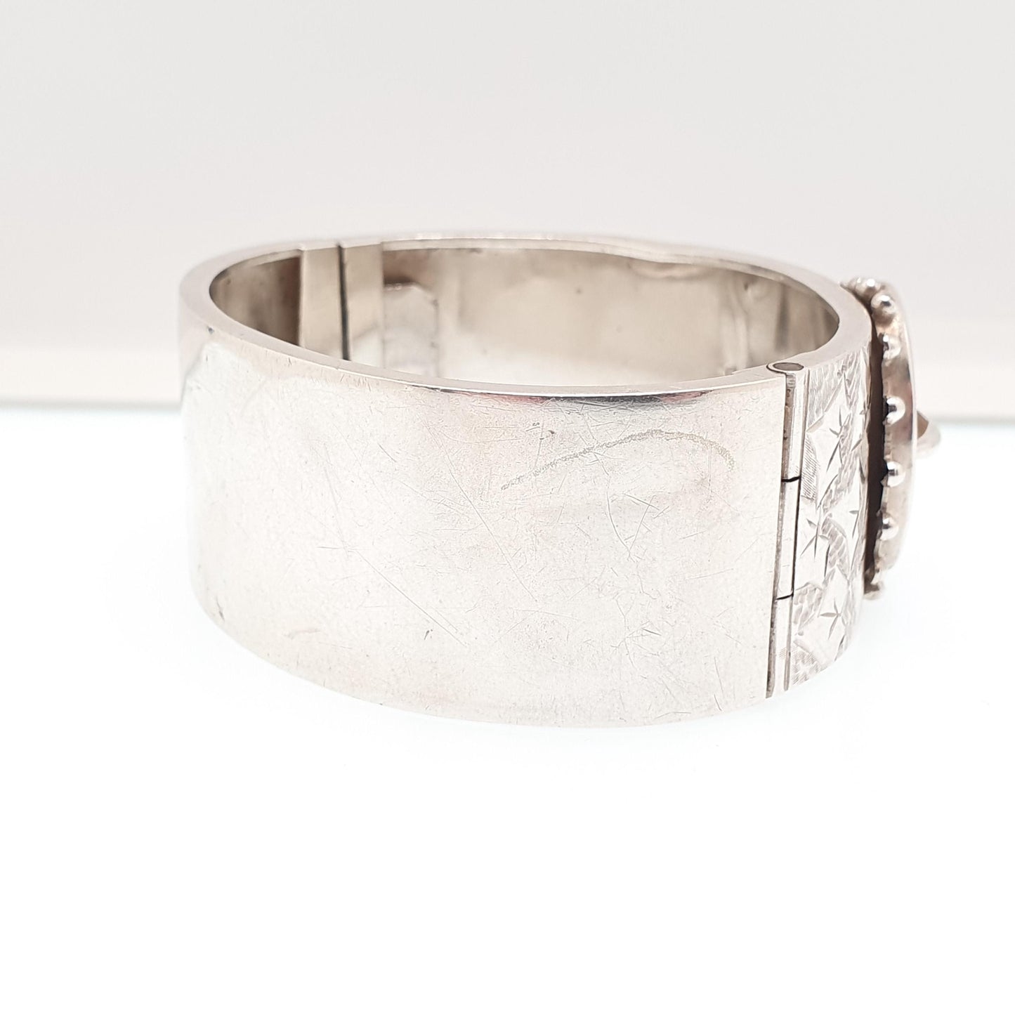 Antique Victorian Sterling Silver Buckle Bracelet Snap Bangle 1886 Hallmark 35.61g Belt Hand Engraved Fine Estate 1800s Belt Vintage Womens