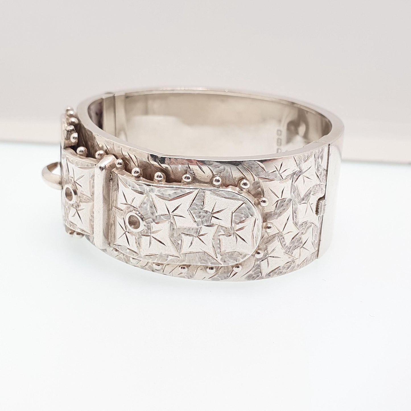 Antique Victorian Sterling Silver Buckle Bracelet Snap Bangle 1886 Hallmark 35.61g Belt Hand Engraved Fine Estate 1800s Belt Vintage Womens