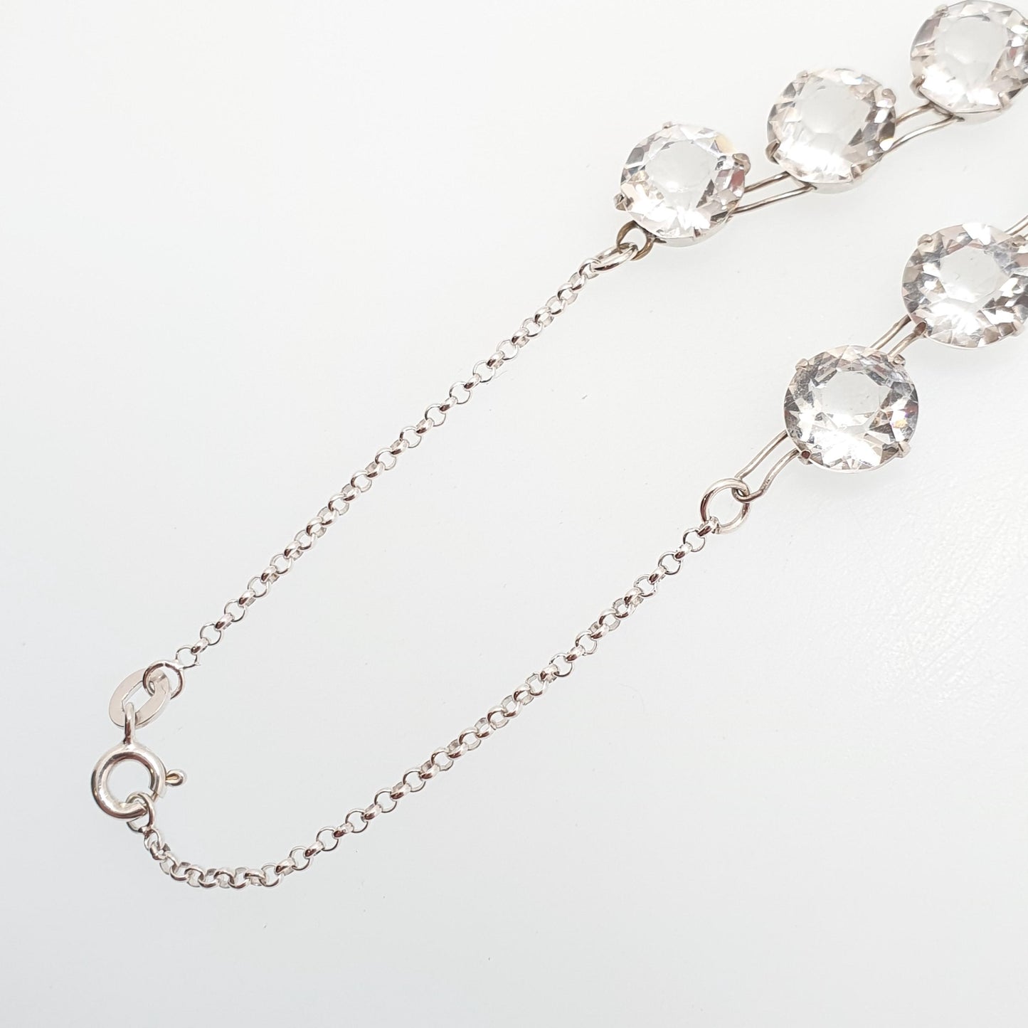 Antique Sterling Silver Diamond Paste Riviera Necklace White Pastes Round Cut Art Deco Cocktail Sparkly Womens Vintage Jewelry Jewellery