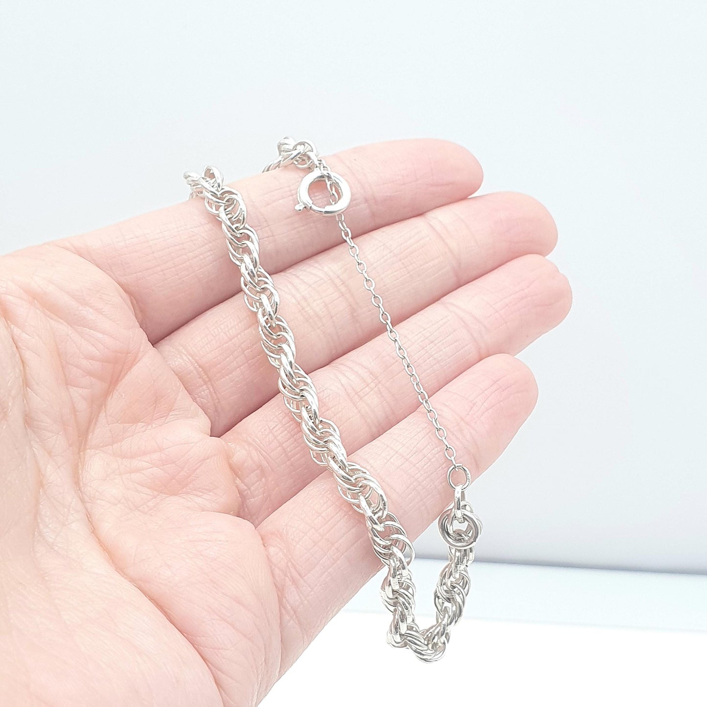 Vintage Sterling Silver Rope Link Bracelet Helix Twist Chain Solid 925 8.80g 18cm Womens Mens Jewellery Jewelry