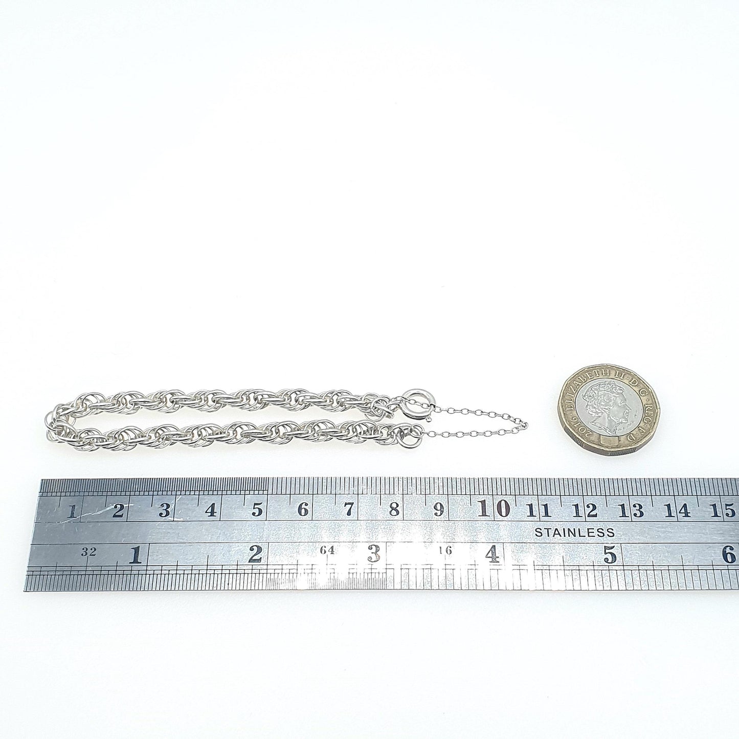 Vintage Sterling Silver Rope Link Bracelet Helix Twist Chain Solid 925 8.80g 18cm Womens Mens Jewellery Jewelry
