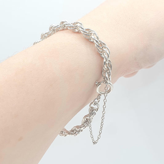 Vintage Sterling Silver Rope Link Bracelet Helix Twist Chain Solid 925 8.80g 18cm Womens Mens Jewellery Jewelry