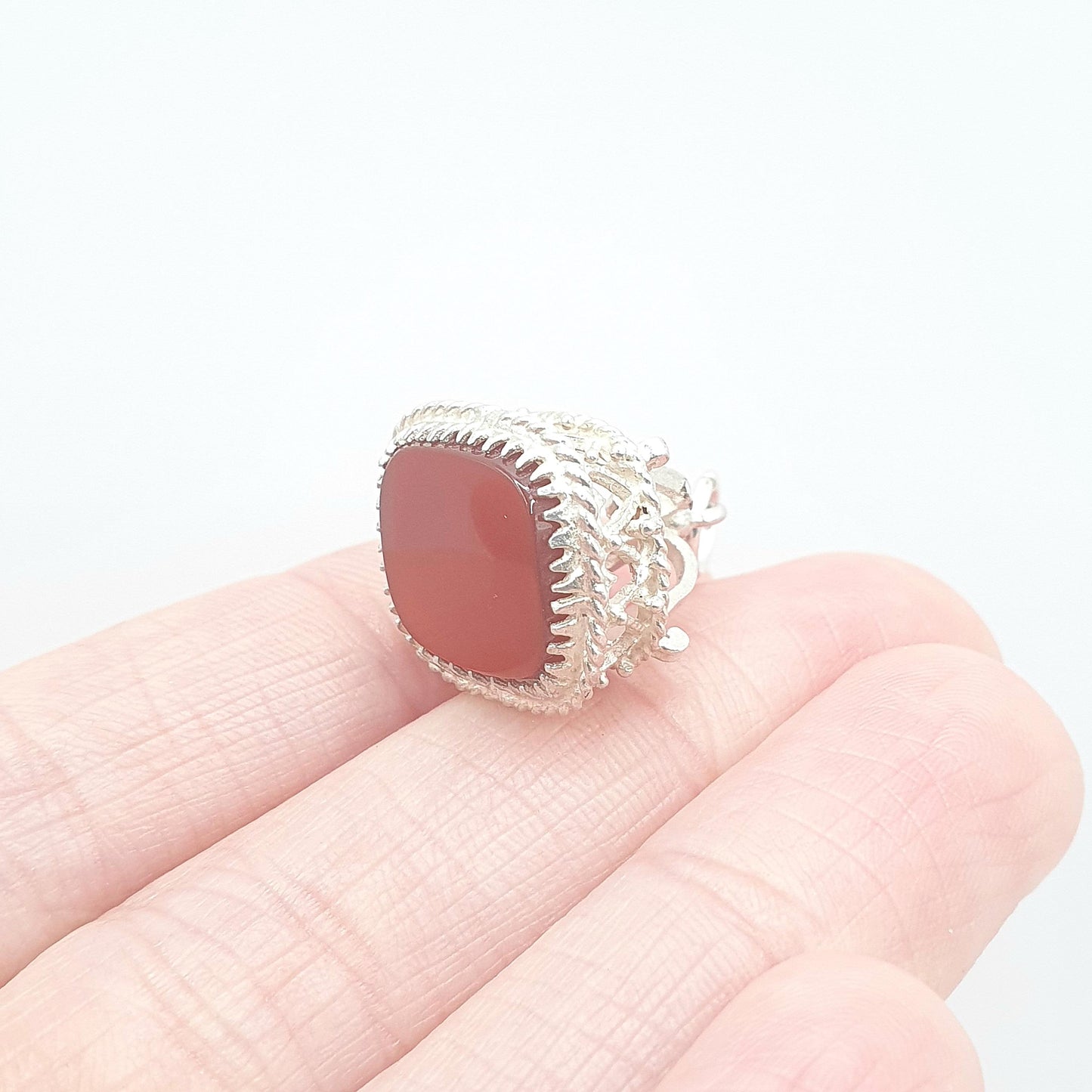 Vintage Solid Silver Carnelian Fob Necklace Pendant Victorian Revival Genuine Gemstone Mens Womens Jewelry Jewellery