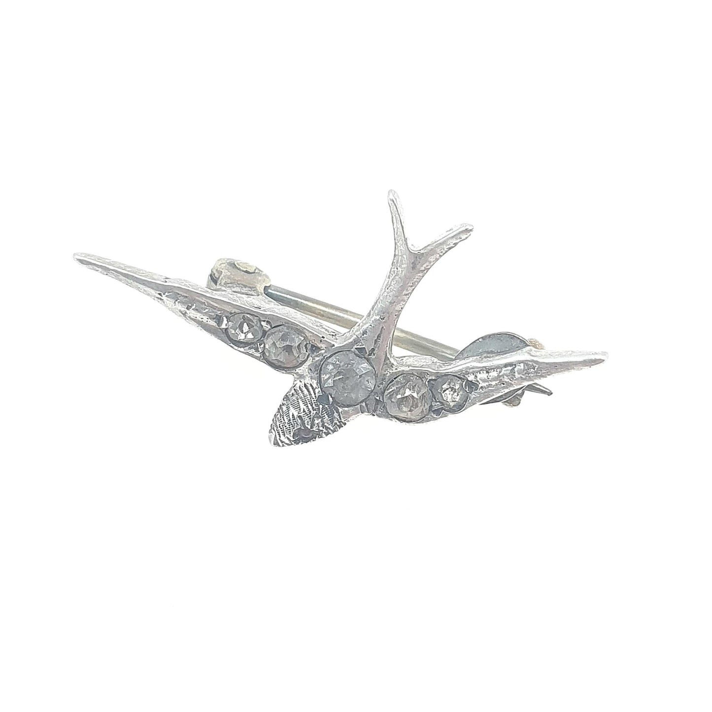 Antique Victorian Solid Silver Diamond Paste Bird Brooch Swallow Sweet Songbird Small Cute Womens Jewelry Jewellery