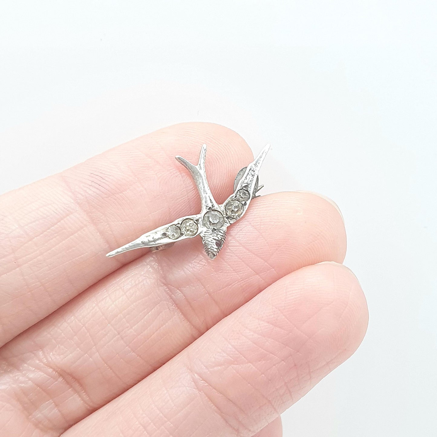 Antique Victorian Solid Silver Diamond Paste Bird Brooch Swallow Sweet Songbird Small Cute Womens Jewelry Jewellery