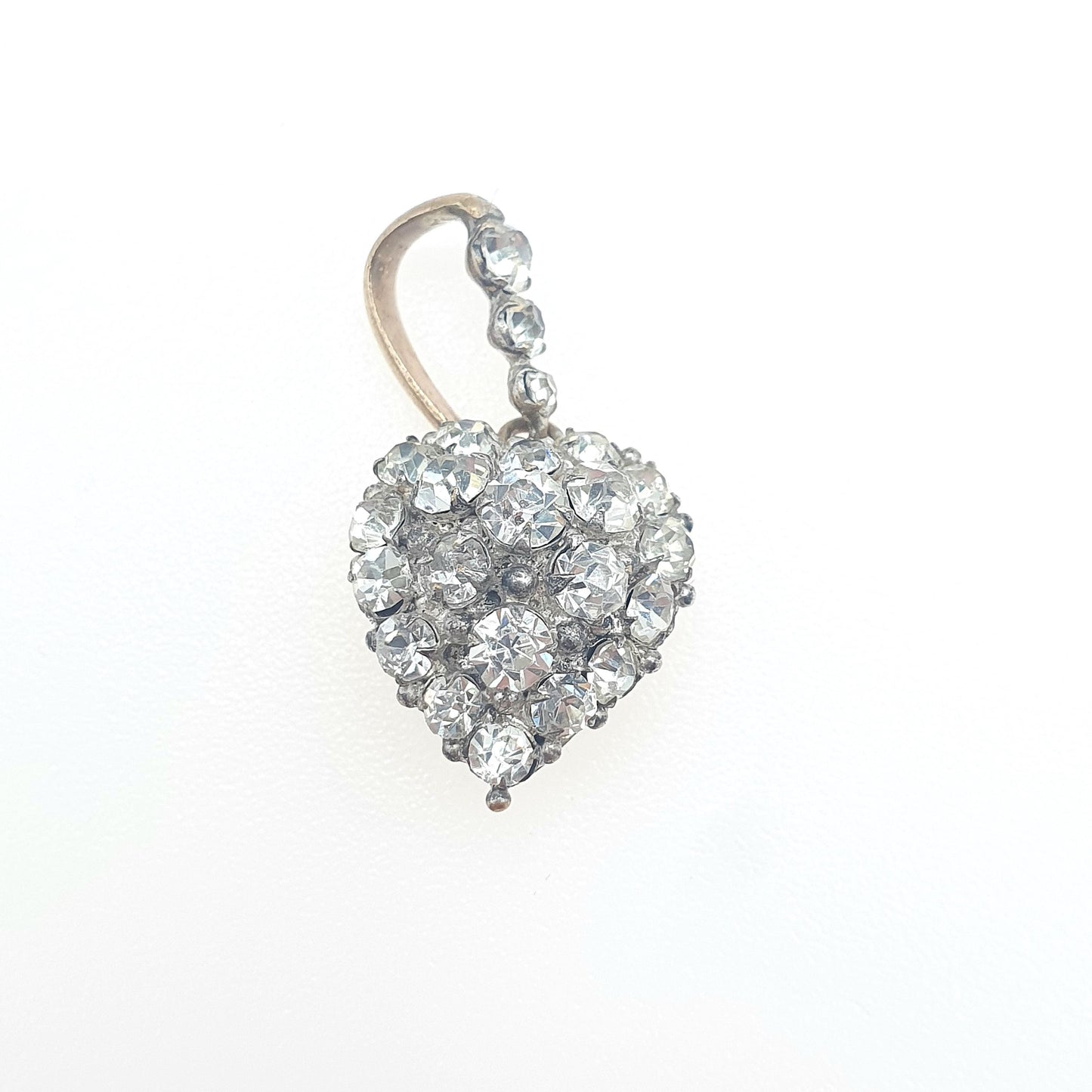 Antique Rolled Gold Victorian Diamond Paste Heart Necklace Puffer Pendant Gold Filled Pave Set Jewelry Vintage Jewellery