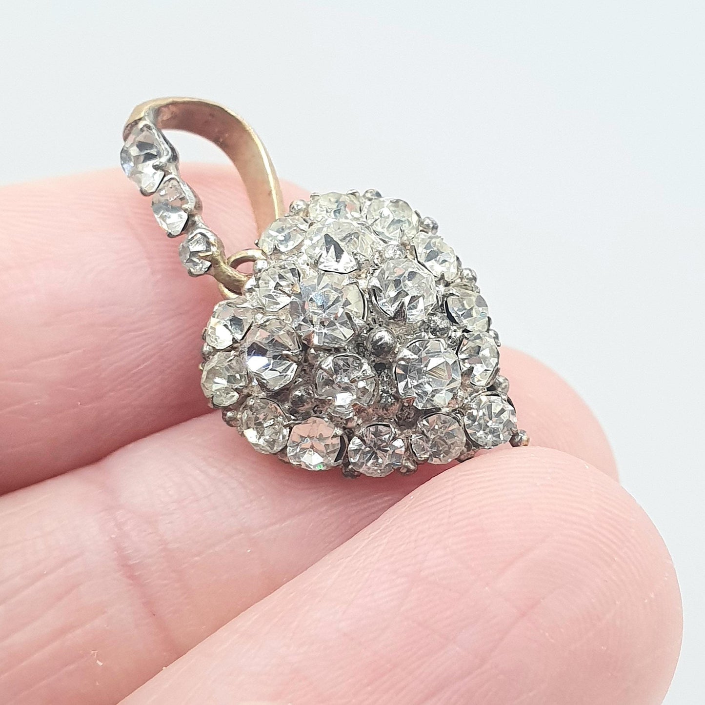 Antique Rolled Gold Victorian Diamond Paste Heart Necklace Puffer Pendant Gold Filled Pave Set Jewelry Vintage Jewellery