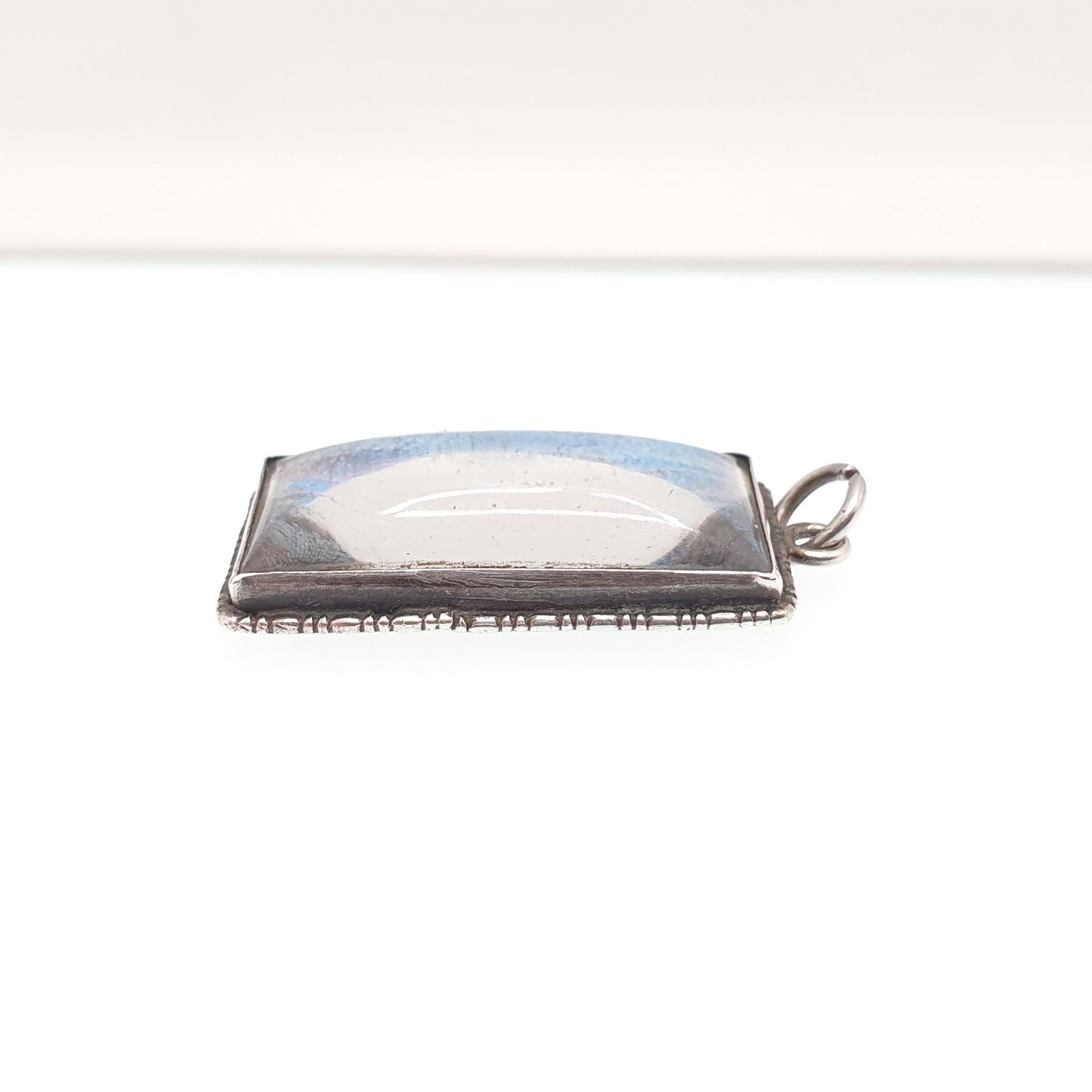 Antique Art Deco Solid Silver Butterfly Wing Necklace Pendant Rectangular Vintage 1920s Blue Bug Fly Insect Jewelry Jewellery