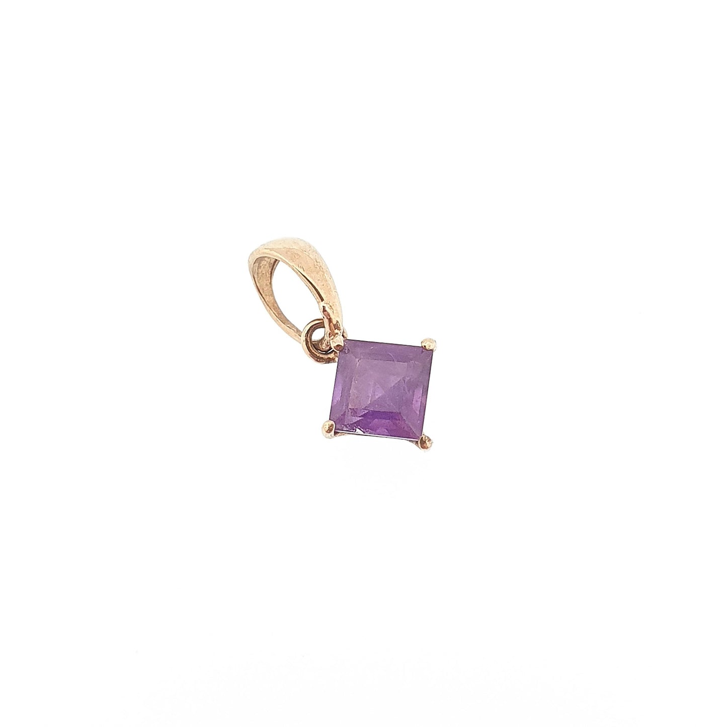 Vintage 9ct 9k Gold Amethyst Necklace Pendant Tiny Square Cut Small Solid 375 Retro Gemstone Jewellery Jewelry