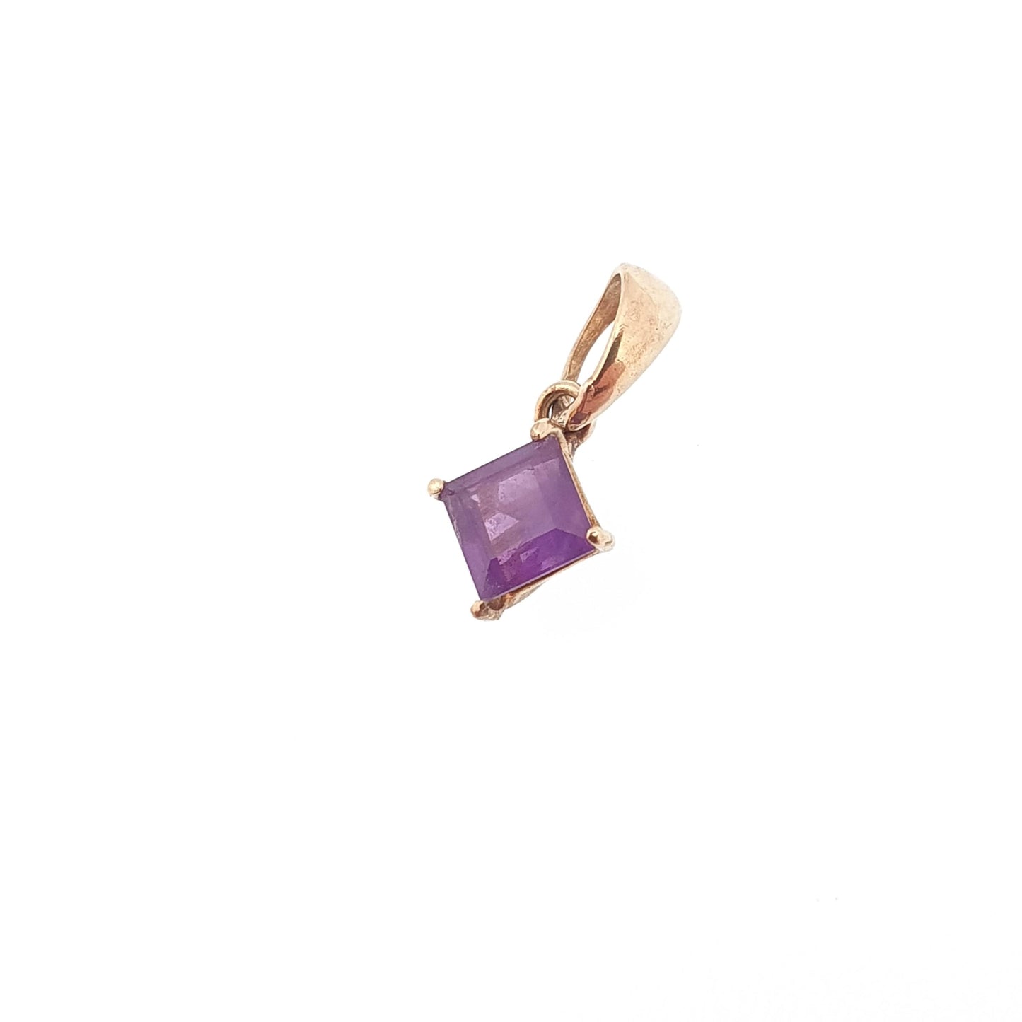 Vintage 9ct 9k Gold Amethyst Necklace Pendant Tiny Square Cut Small Solid 375 Retro Gemstone Jewellery Jewelry