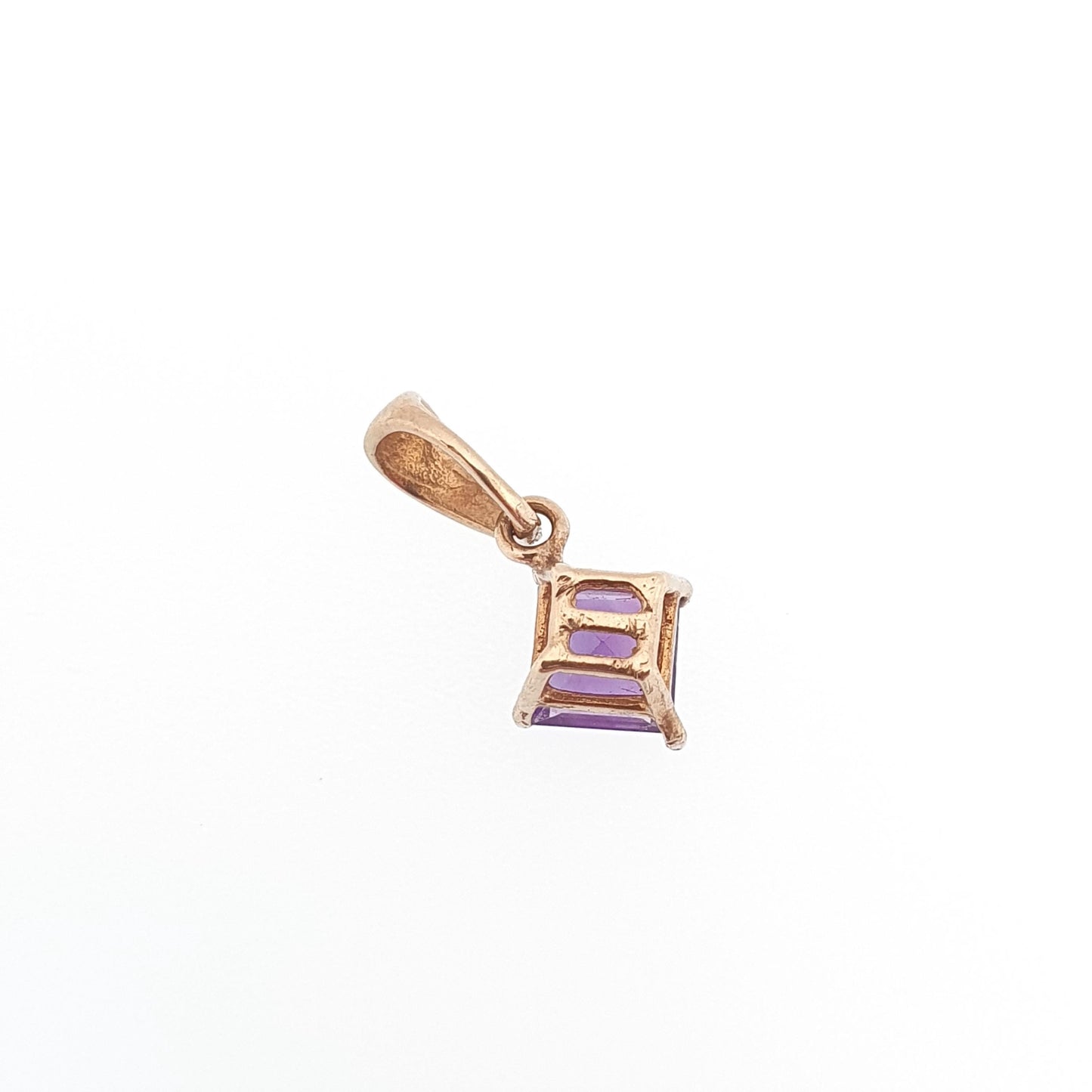 Vintage 9ct 9k Gold Amethyst Necklace Pendant Tiny Square Cut Small Solid 375 Retro Gemstone Jewellery Jewelry