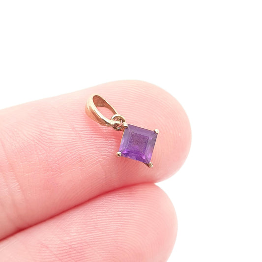 Vintage 9ct 9k Gold Amethyst Necklace Pendant Tiny Square Cut Small Solid 375 Retro Gemstone Jewellery Jewelry