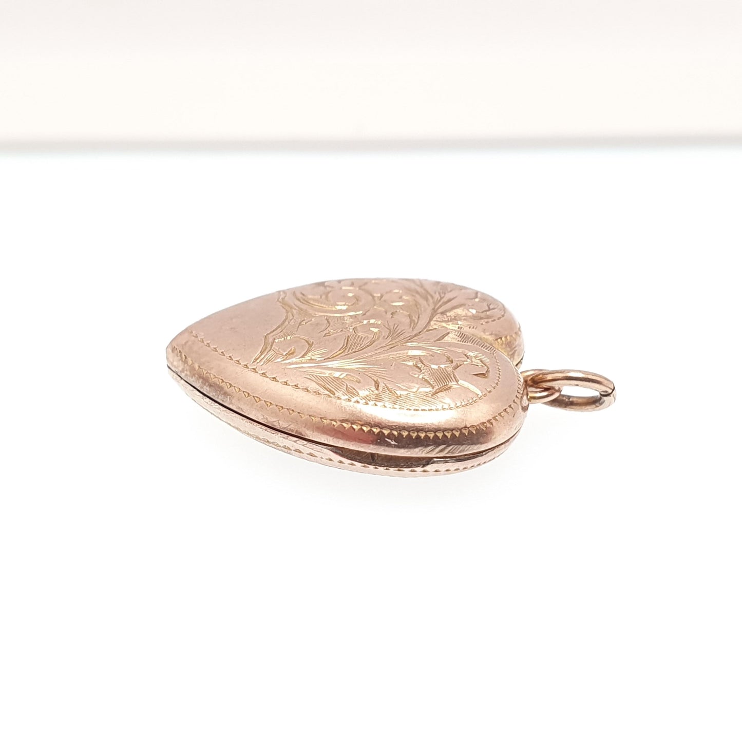 Antique Victorian Rolled Gold Heart Locket Necklace Rose Gold Filled Pendant Hand Engraved Vintage Picture Photo Jewellery Jewelry