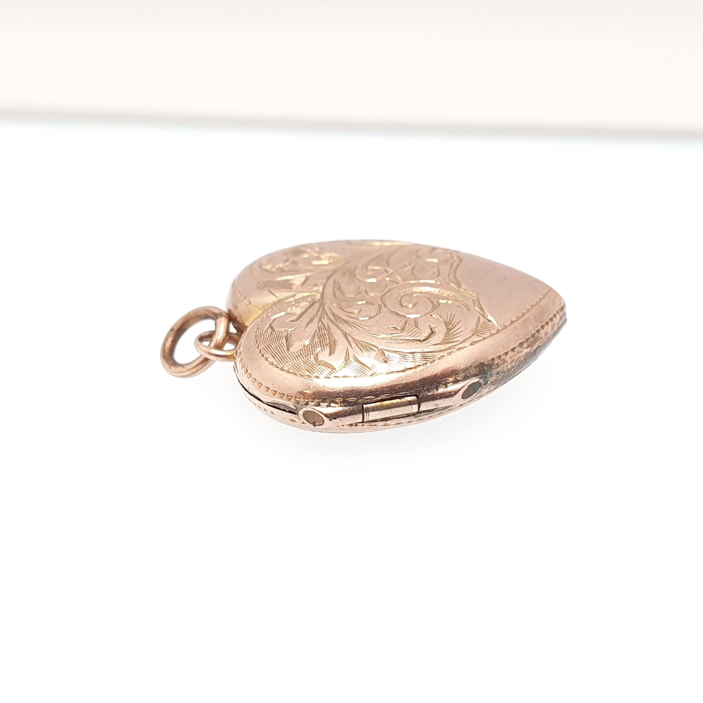 Antique Victorian Rolled Gold Heart Locket Necklace Rose Gold Filled Pendant Hand Engraved Vintage Picture Photo Jewellery Jewelry