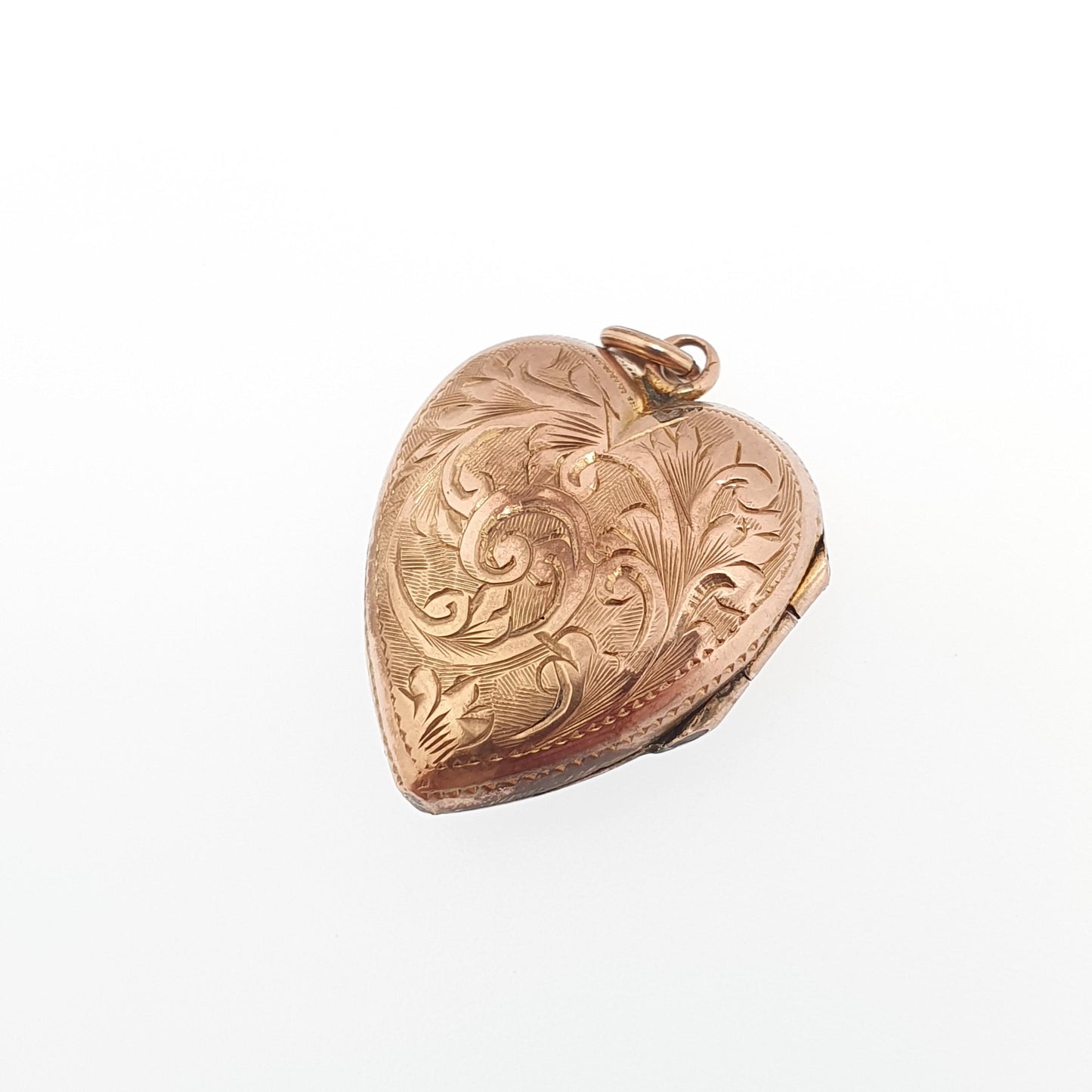 Antique Victorian Rolled Gold Heart Locket Necklace Rose Gold Filled Pendant Hand Engraved Vintage Picture Photo Jewellery Jewelry