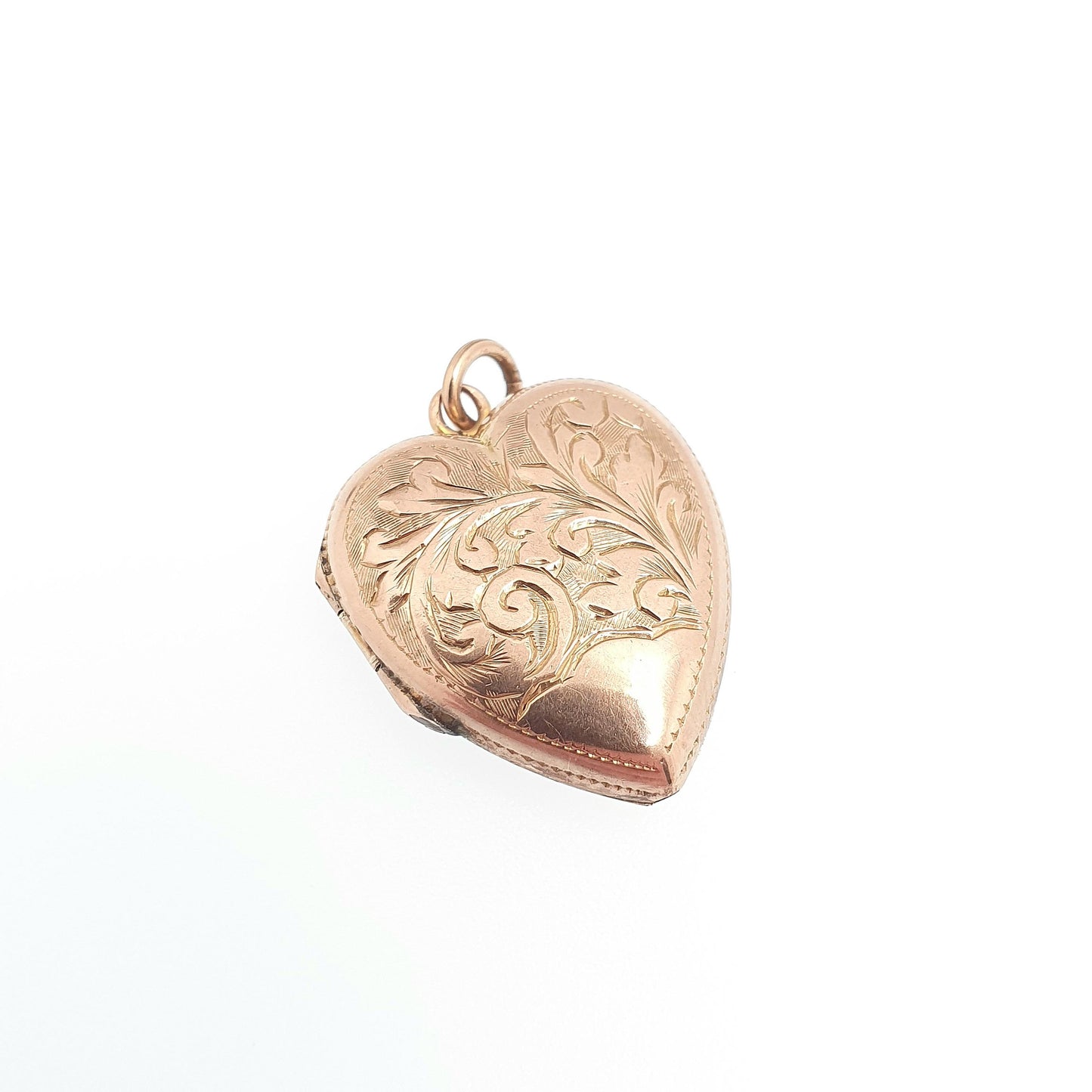 Antique Victorian Rolled Gold Heart Locket Necklace Rose Gold Filled Pendant Hand Engraved Vintage Picture Photo Jewellery Jewelry