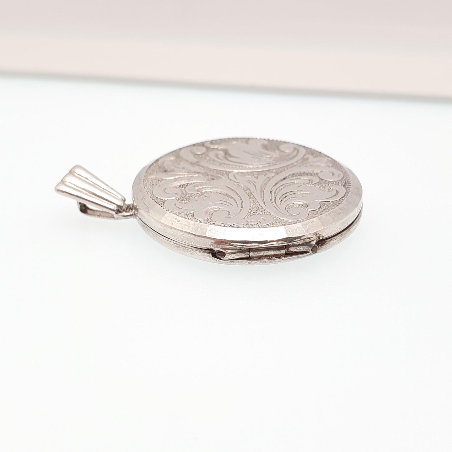 Vintage Georg Jensen Sterling Silver Locket Round Circle Scroll Pattern Necklace Pendant Picture Photo Jewellery Jewelry
