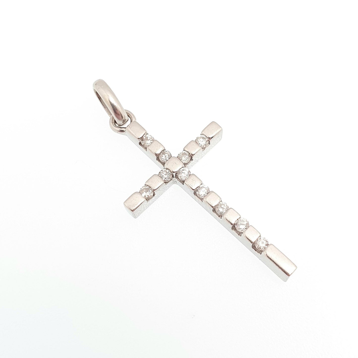 Vintage 9ct Gold Diamond Cross Crucifix Pendant Natural Diamonds Solid 9k 9kt 375 Necklace White Gold
