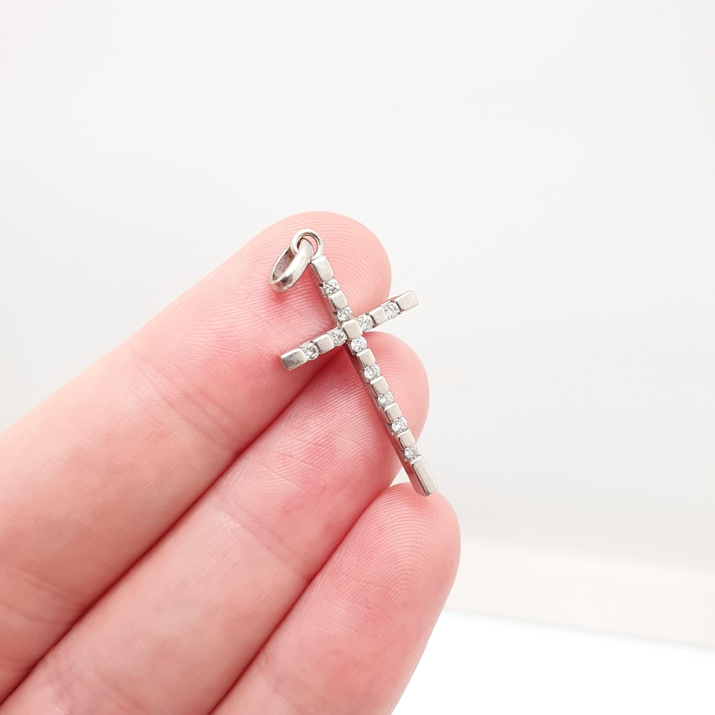 Vintage 9ct Gold Diamond Cross Crucifix Pendant Natural Diamonds Solid 9k 9kt 375 Necklace White Gold