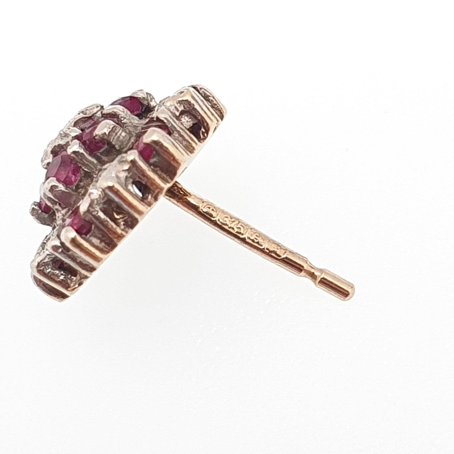 Vintage 9k 9ct Gold Ruby Diamond Earrings Stud Cluster Solid 375 Genuine Gemstone Jewelry Retro Jewellery