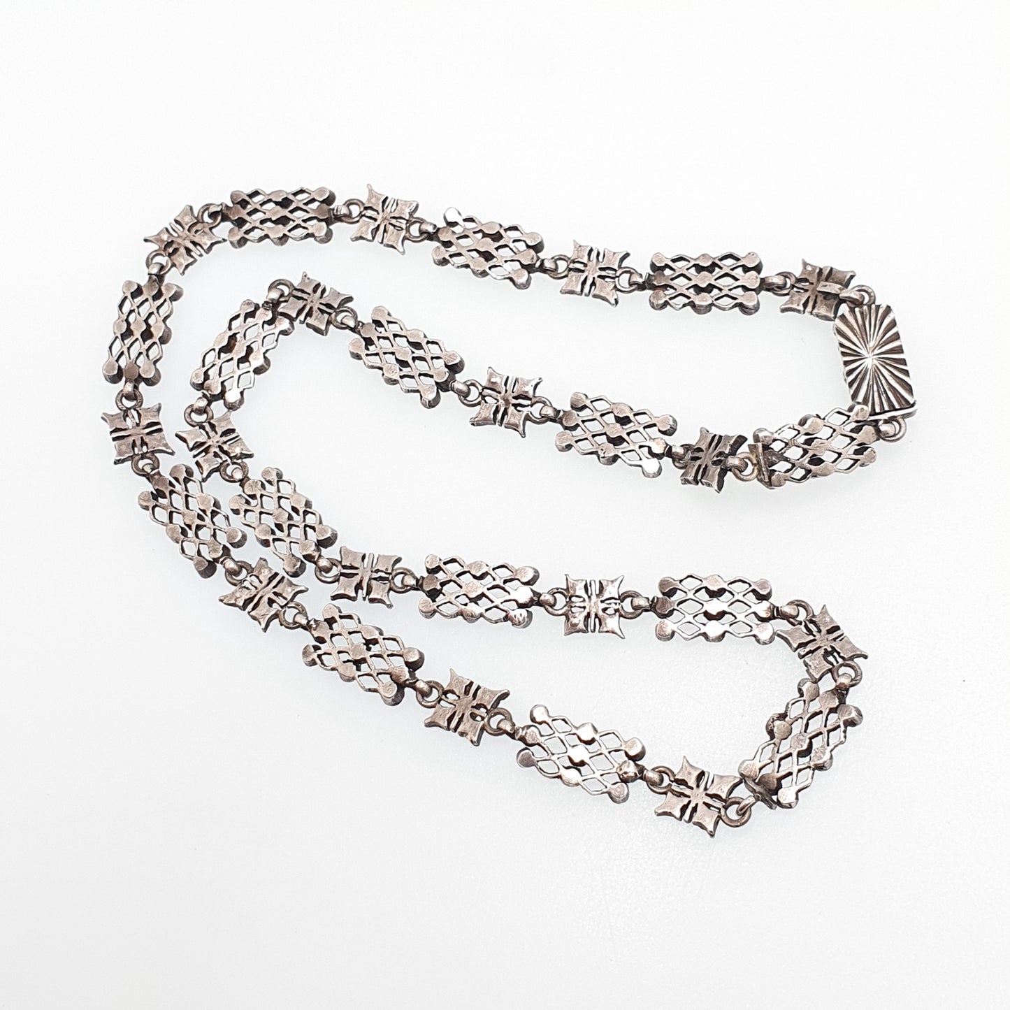 Antique Victorian Solid Silver Diamond Paste Necklace Choker Collar White Pastes Gird Pattern Vintage Jewelry Jewellery