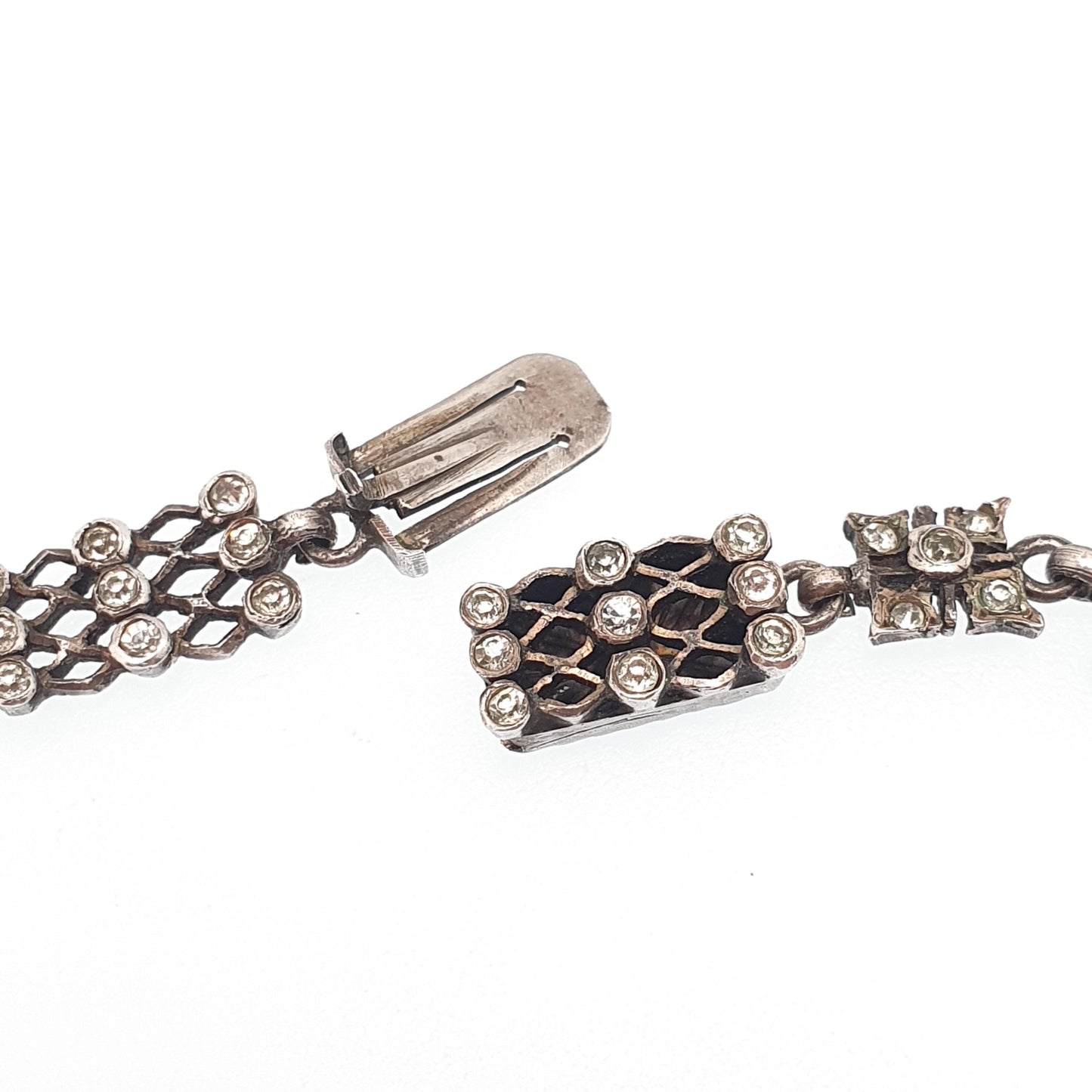 Antique Victorian Solid Silver Diamond Paste Necklace Choker Collar White Pastes Gird Pattern Vintage Jewelry Jewellery