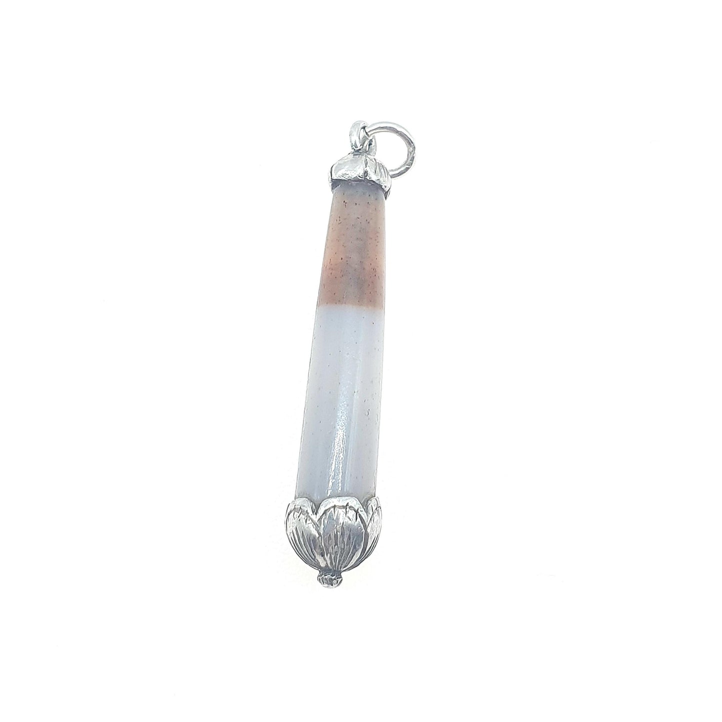 Antique Victorian Solid Silver Agate Pendant Necklace Teardrop Conical Genuine Quartz Vintage Jewelry Jewellery