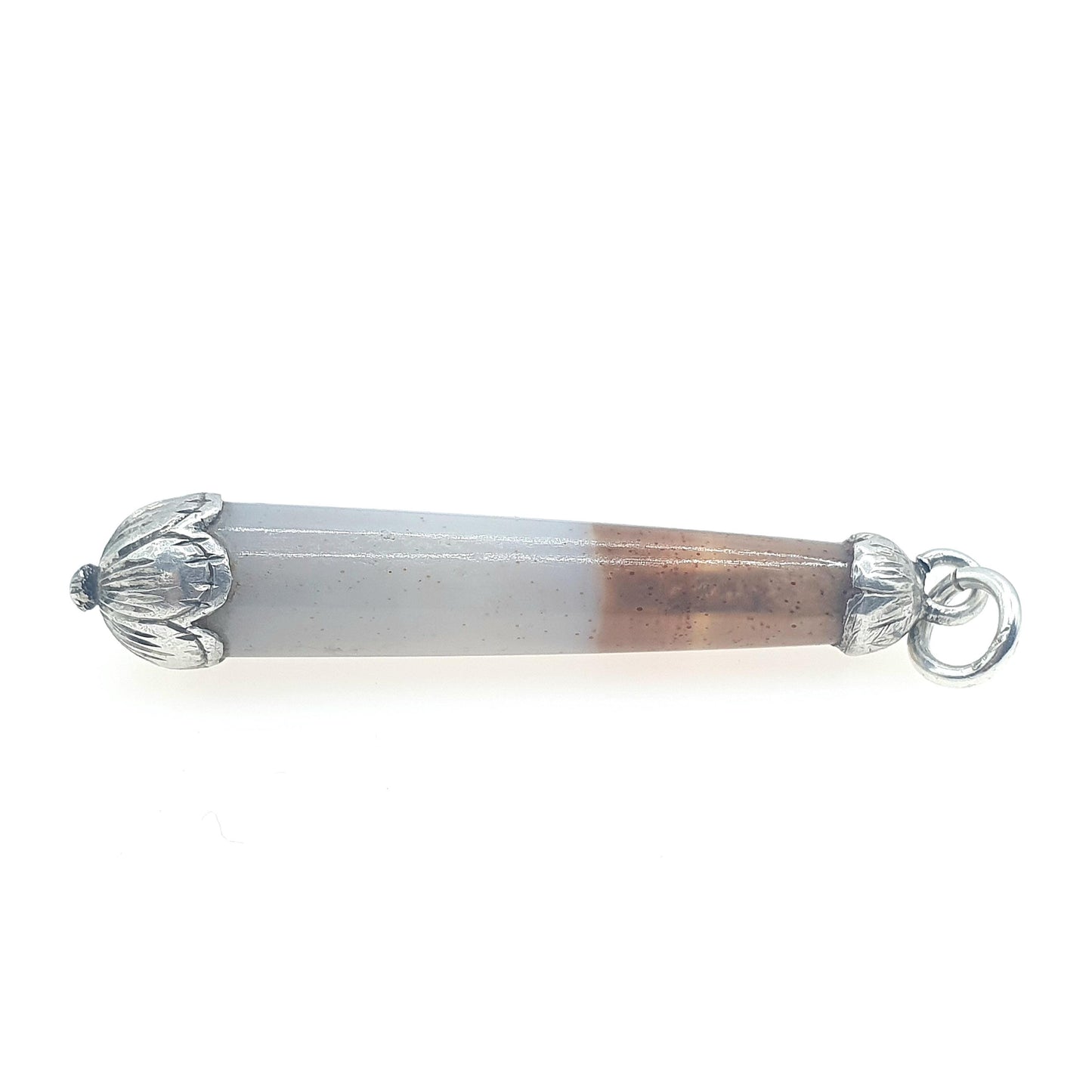Antique Victorian Solid Silver Agate Pendant Necklace Teardrop Conical Genuine Quartz Vintage Jewelry Jewellery