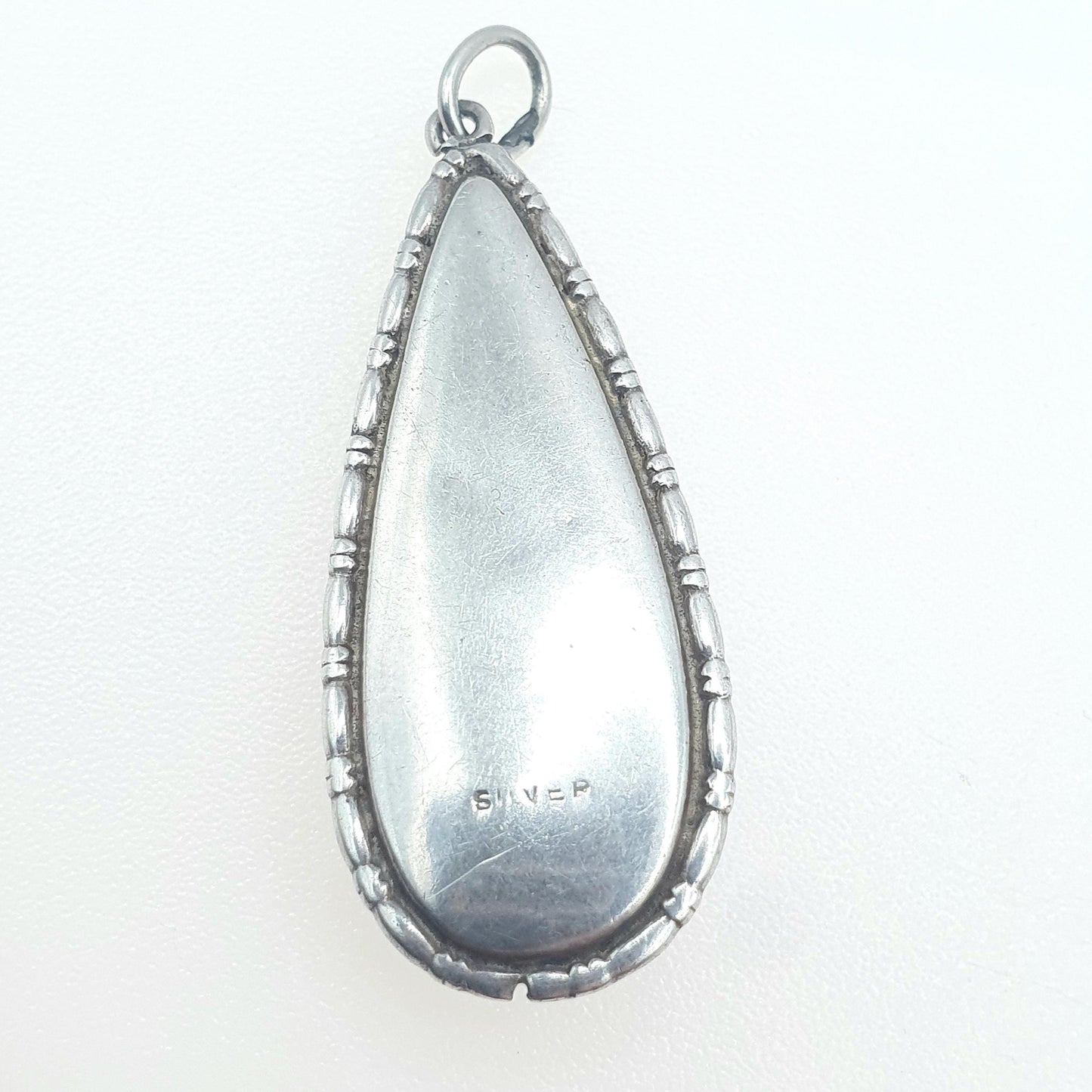 Antique Solid Silver Butterfly Wing Necklace Pendant Large Oval Art Deco Round Vintage 1920s Blue Bug Fly Insect Jewelry Jewellery Womens