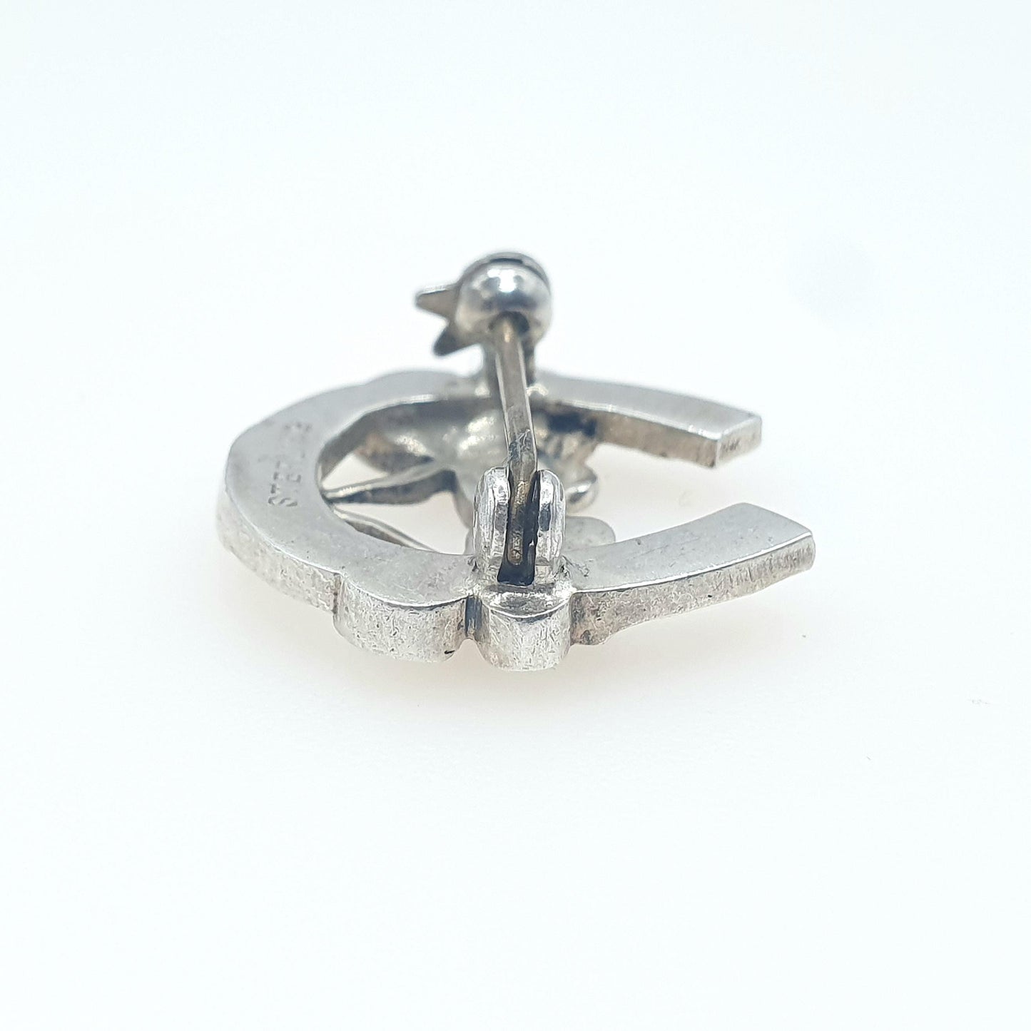 Antique Sterling Silver Connemara Marble Clover Brooch Pin Art Deco Horseshoe Lucky Vintage Shamrock Celtic Gaelic Jewelry Jewellery