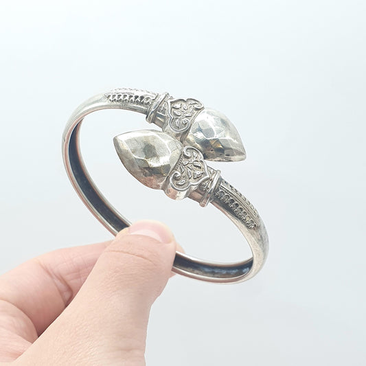 Antique Victorian Silver Plate Crossover Bangle Bracelet Bypass Snake Head Style Shape Vintage Womens Unisex Jewelry Jewellery