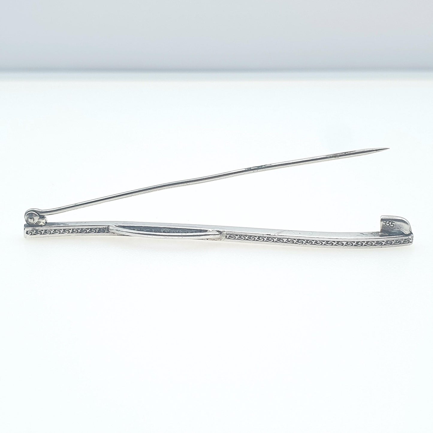 Antique Art Deco Solid Silver Black & White Paste Bar Brooch Wave Diamond Tone Onyx Tone Vintage Womens Jewellery Jewelry