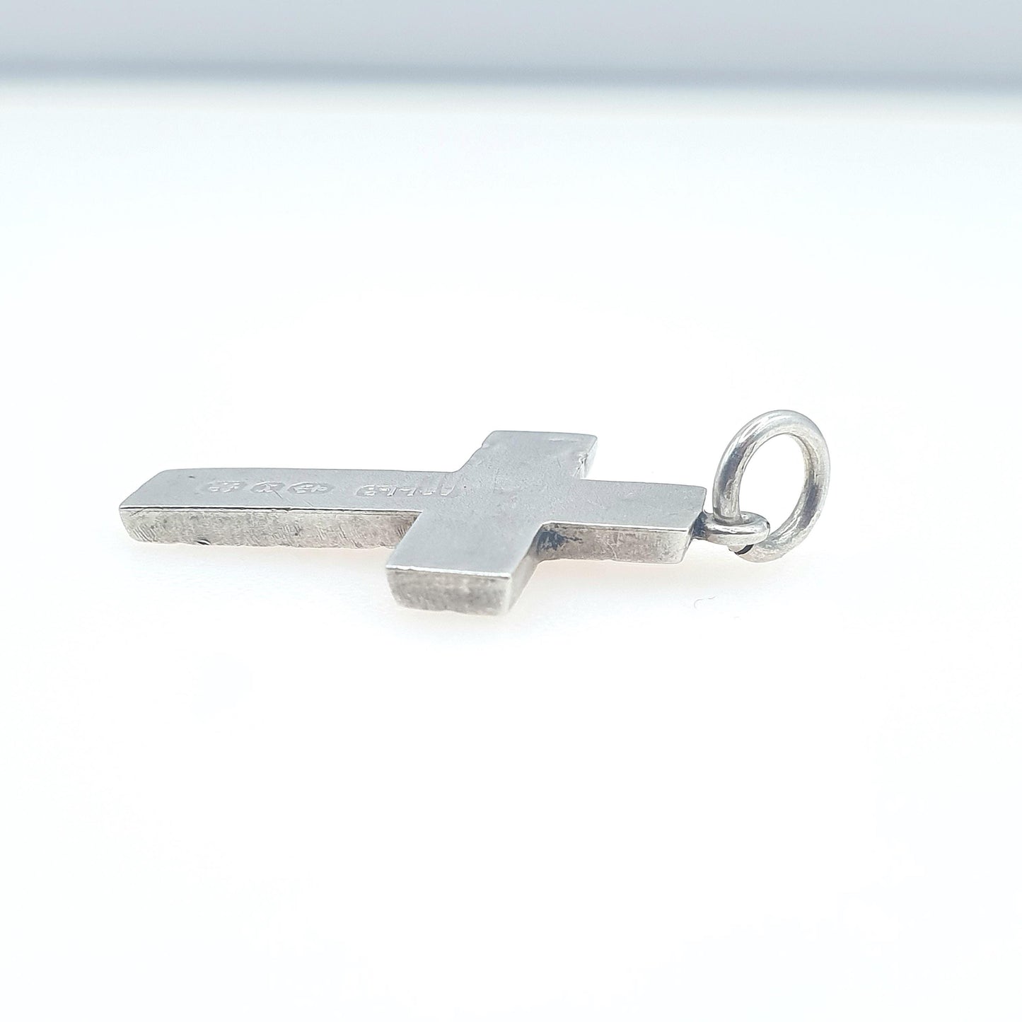 Antique Victorian Sterling Silver Crucifix Charm Pendant Chequered Pattern Small Vintage Jewelry Jewellery Necklace Religious