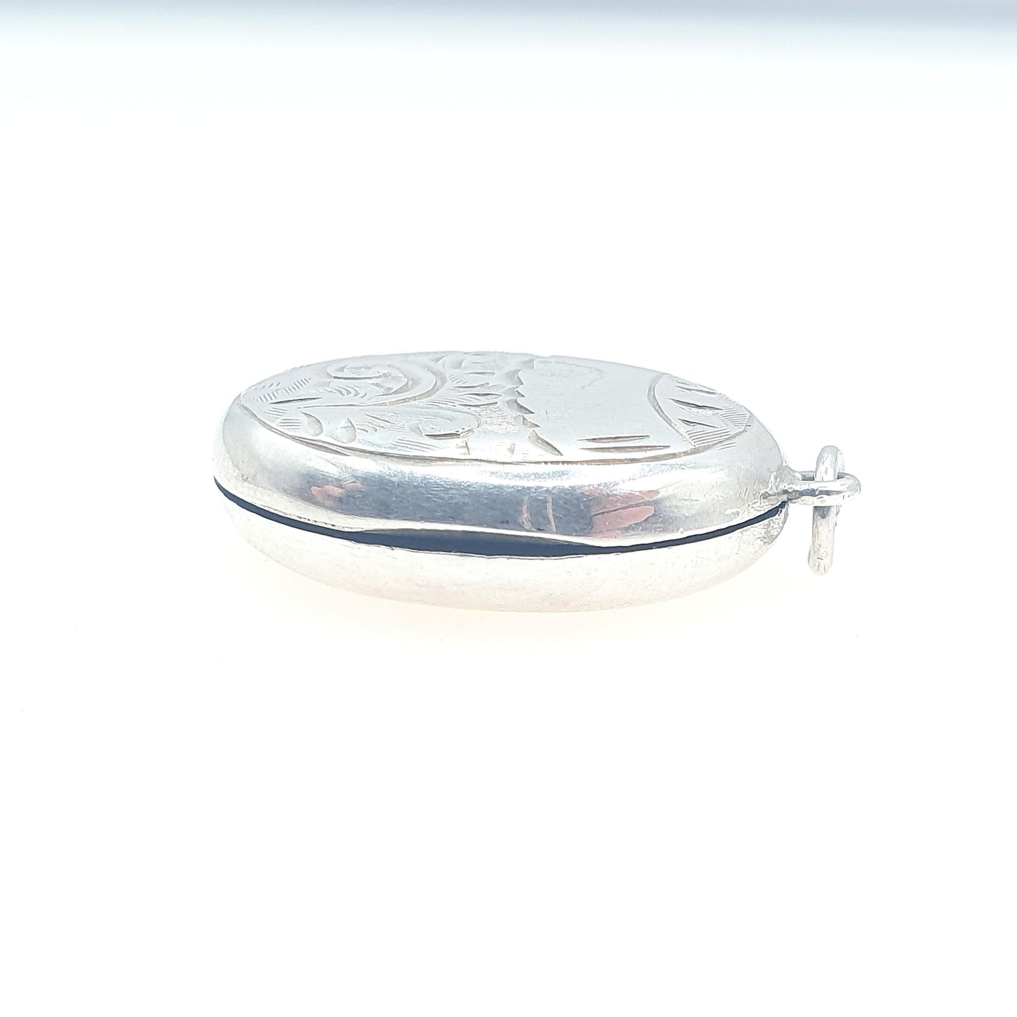 Antique Solid Silver Oval Locket Back and Front Hand Engraved Photo Keepsake Gift Pendant Necklace Womens Unisex Jewelry Jewellery