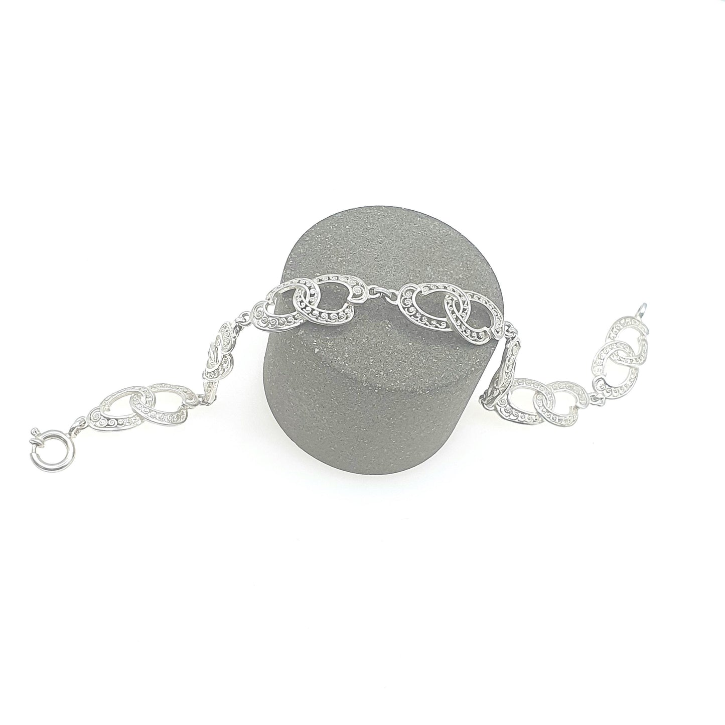Vintage Sterling Silver Filigree Bracelet Figure 8 Links Ladies Gift Infinity 18.5cm 6.59g Womens Jewelry Retro Jewellery