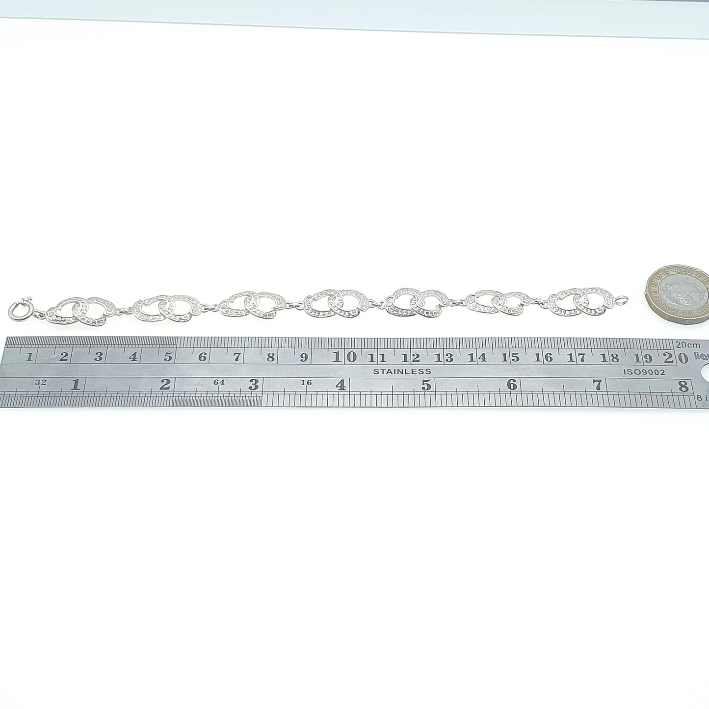 Vintage Sterling Silver Filigree Bracelet Figure 8 Links Ladies Gift Infinity 18.5cm 6.59g Womens Jewelry Retro Jewellery