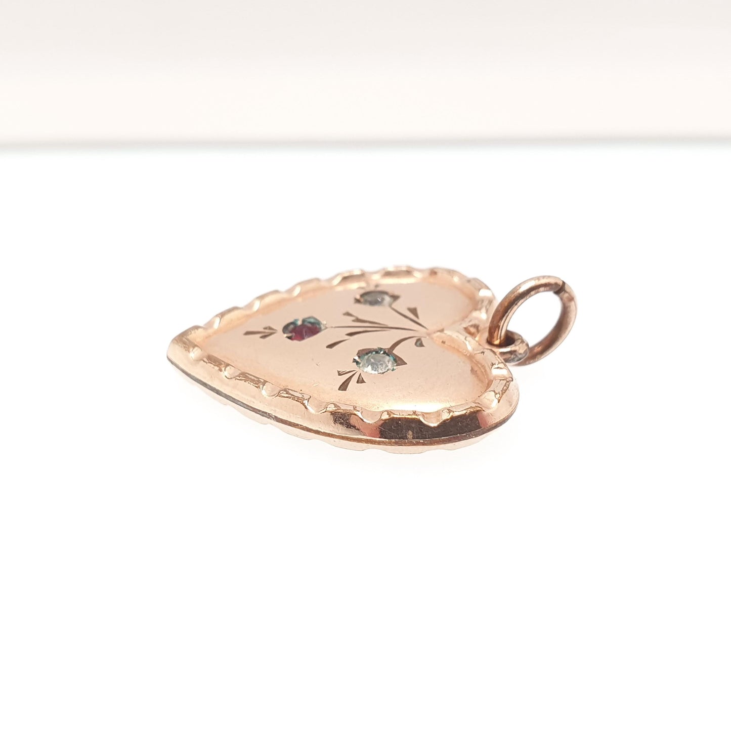 Antique Victorian Rolled Gold Heart Faux Seed Pearl Garnet Paste Necklace Pendant Charm Puffer Gold Filled Womens Jewelry Vintage Jewellery