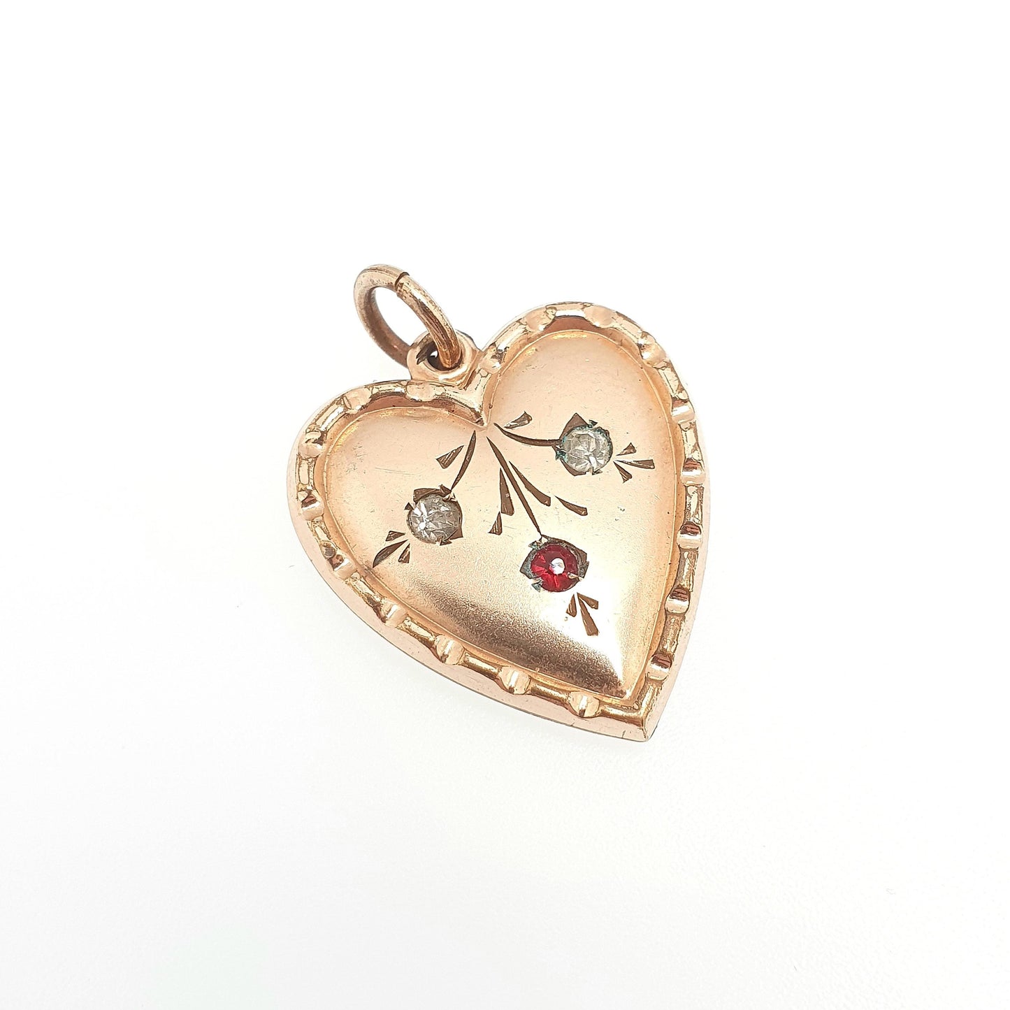 Antique Victorian Rolled Gold Heart Faux Seed Pearl Garnet Paste Necklace Pendant Charm Puffer Gold Filled Womens Jewelry Vintage Jewellery