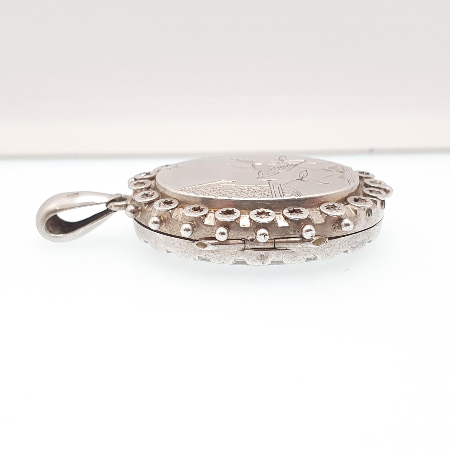 Antique Victorian Sterling Silver Bird Locket Floral Flower Pendant 1880 Hallmark Picture Photo Aesthetic Vintage Jewelry Jewellery