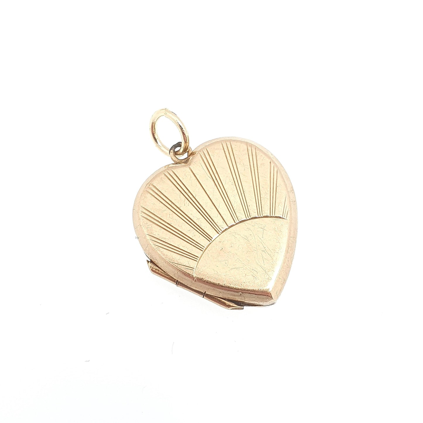 Antique 9ct 9k Gold Heart Locket Sunburst Art Deco Solid Yellow Gold Back & Front Engraved 1920s Necklace Photo Pendant Jewelry Jewellery