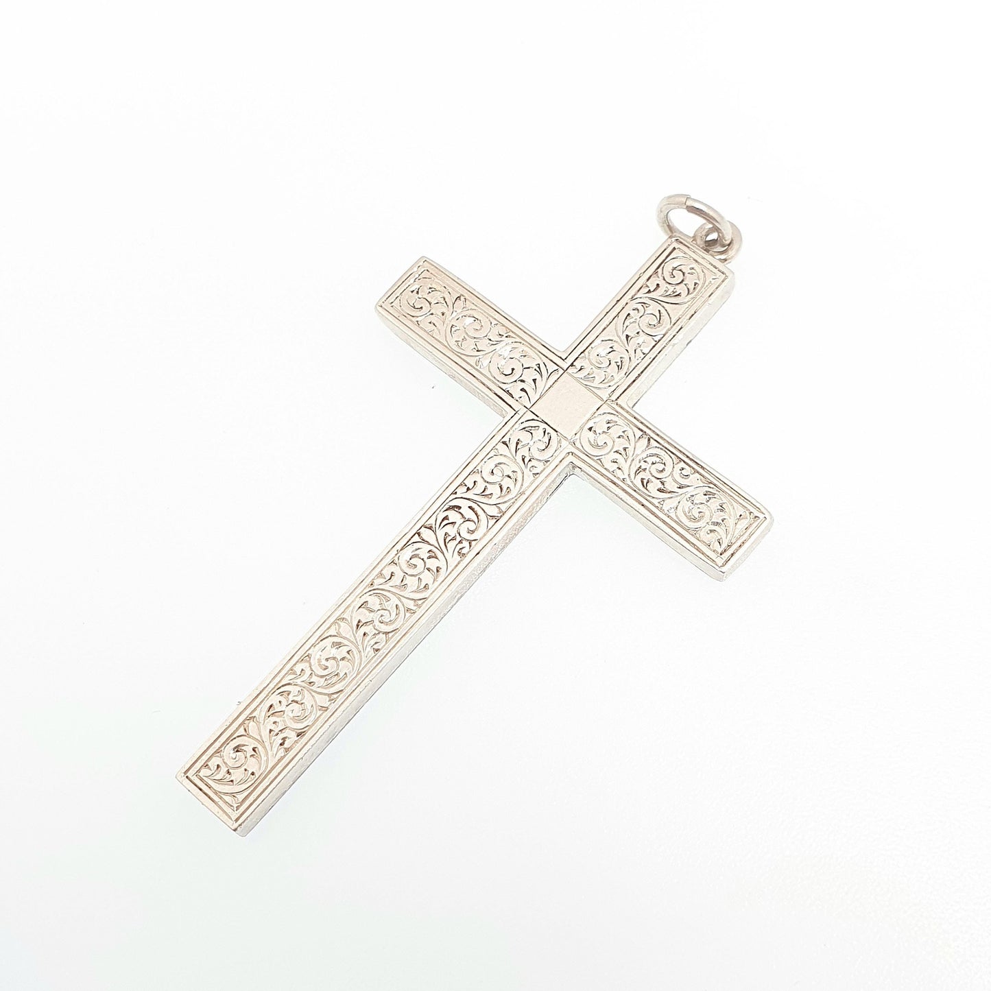 Antique Victorian Solid Silver Crucifix Necklace Pendant Hand Engraved Large Big Catholic Christian Jewelry Vintage Womens