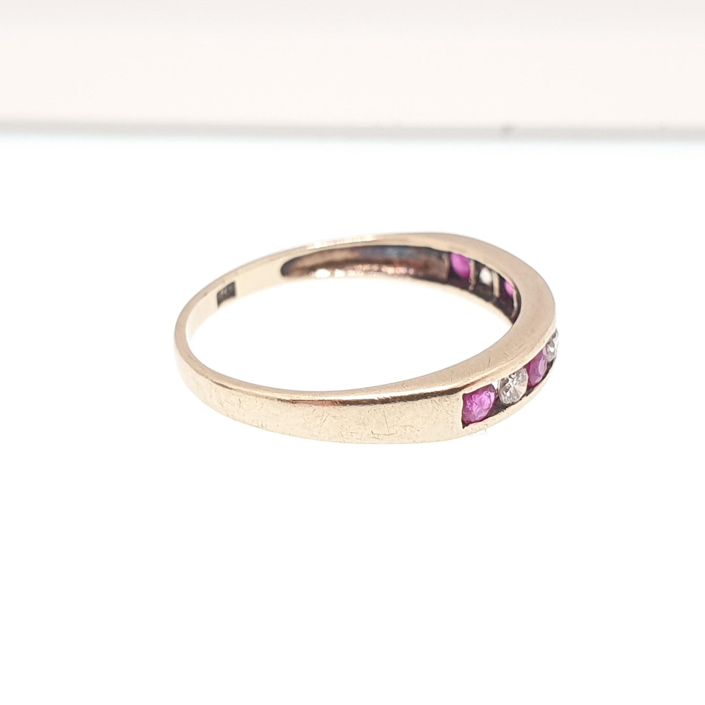 Vintage 9k 9ct Gold Ruby & Diamond Ring Hallmarked Solid 375 9kt Natural Diamonds Half Eternity Womens Jewelry Jewellery