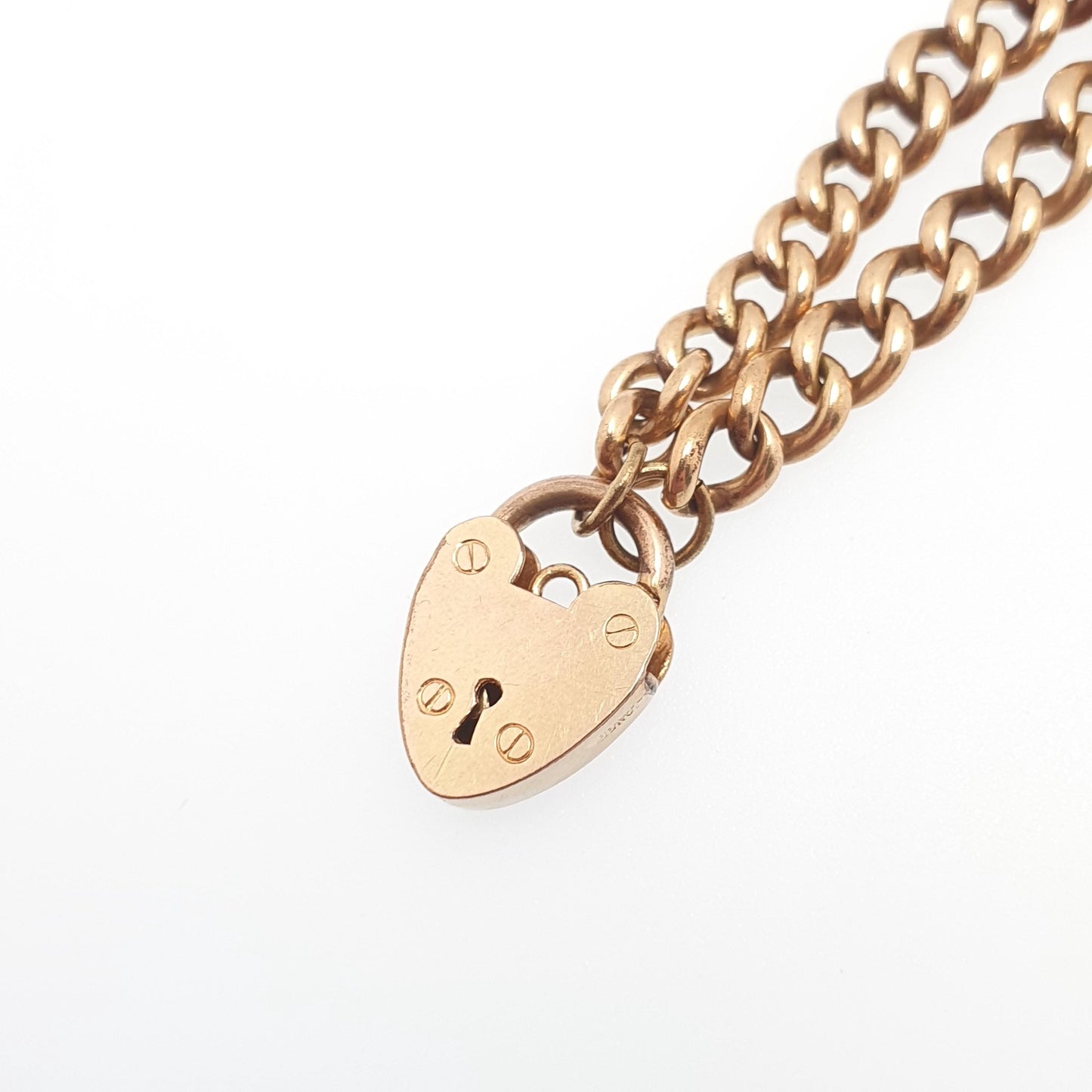 Antique Rolled Gold Filled Bracelet Padlock Lock Charm Victorian Albert Chain Curb Link 19cm 7.5" 17.45g Jewelry Jewellery Womens